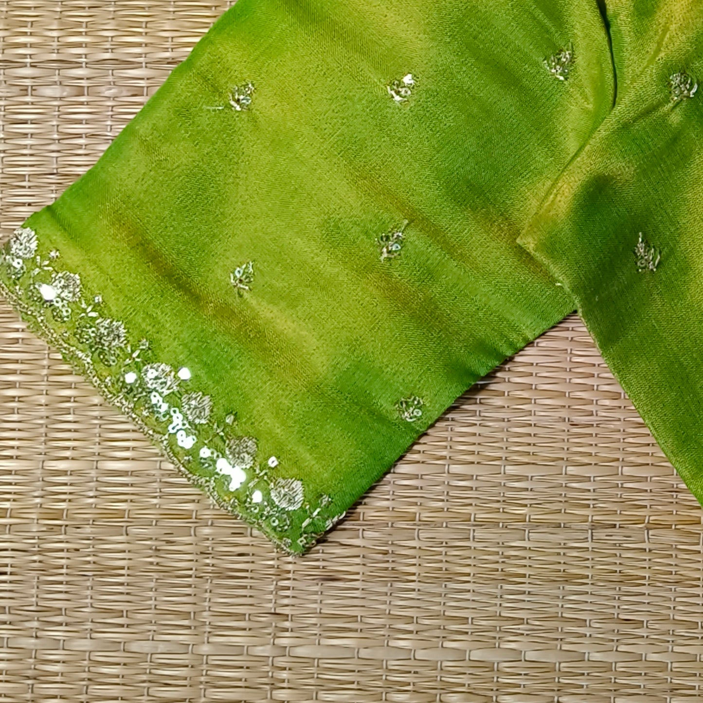 Light Green metallic tissue blouse with golden embroidery