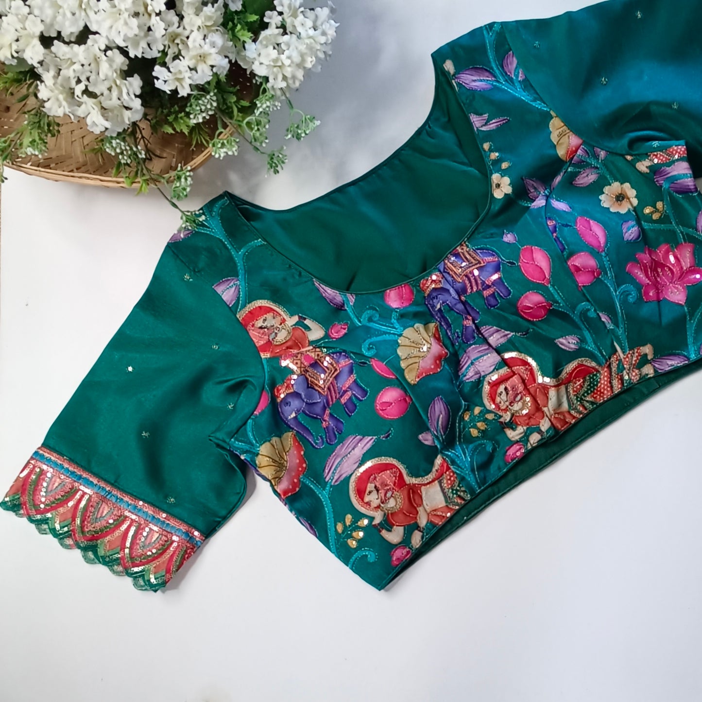 Rama Blue crepe code work blouse