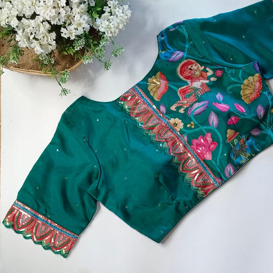 Rama Blue crepe code work blouse