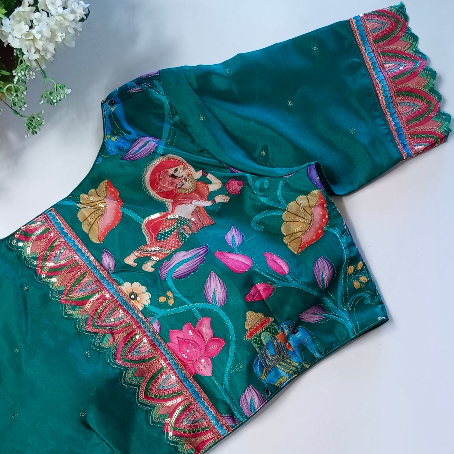 Rama Blue crepe code work blouse