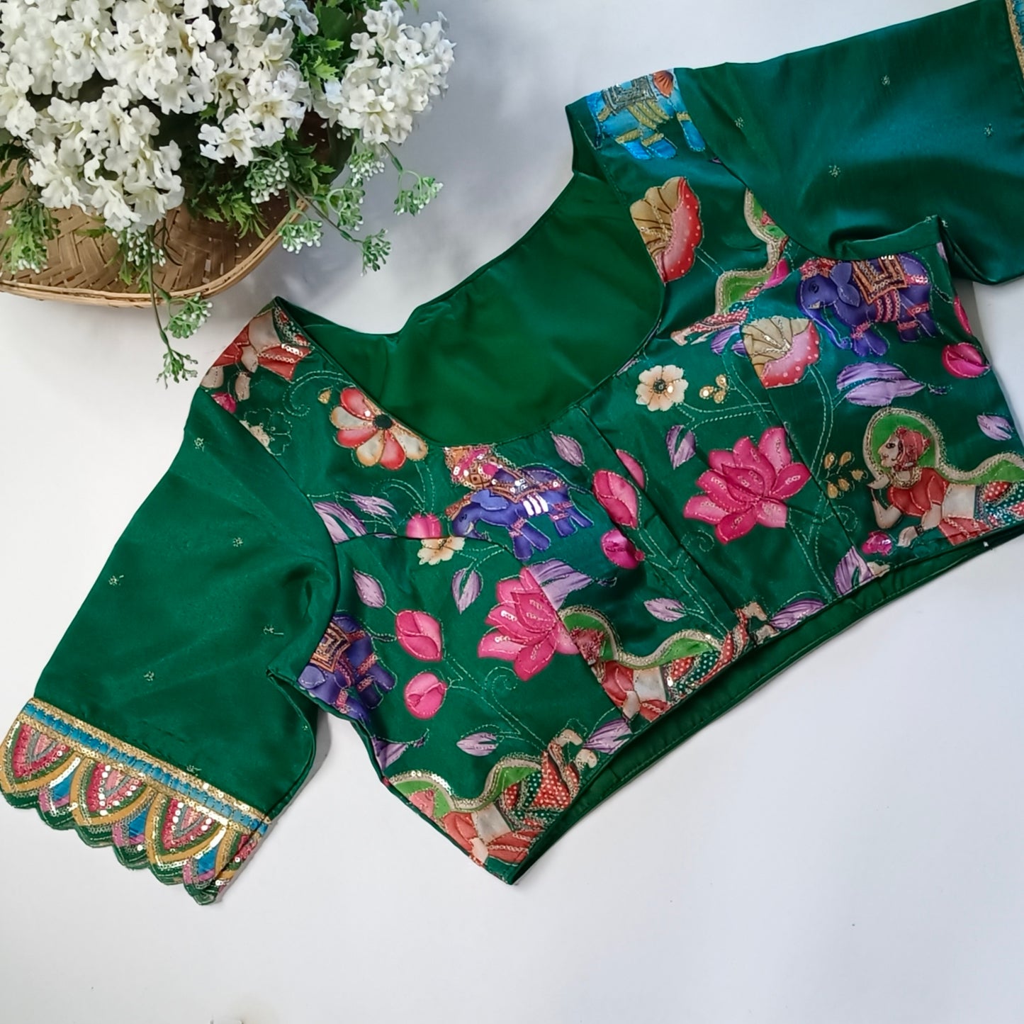 Leaf Green crepe code work blouse