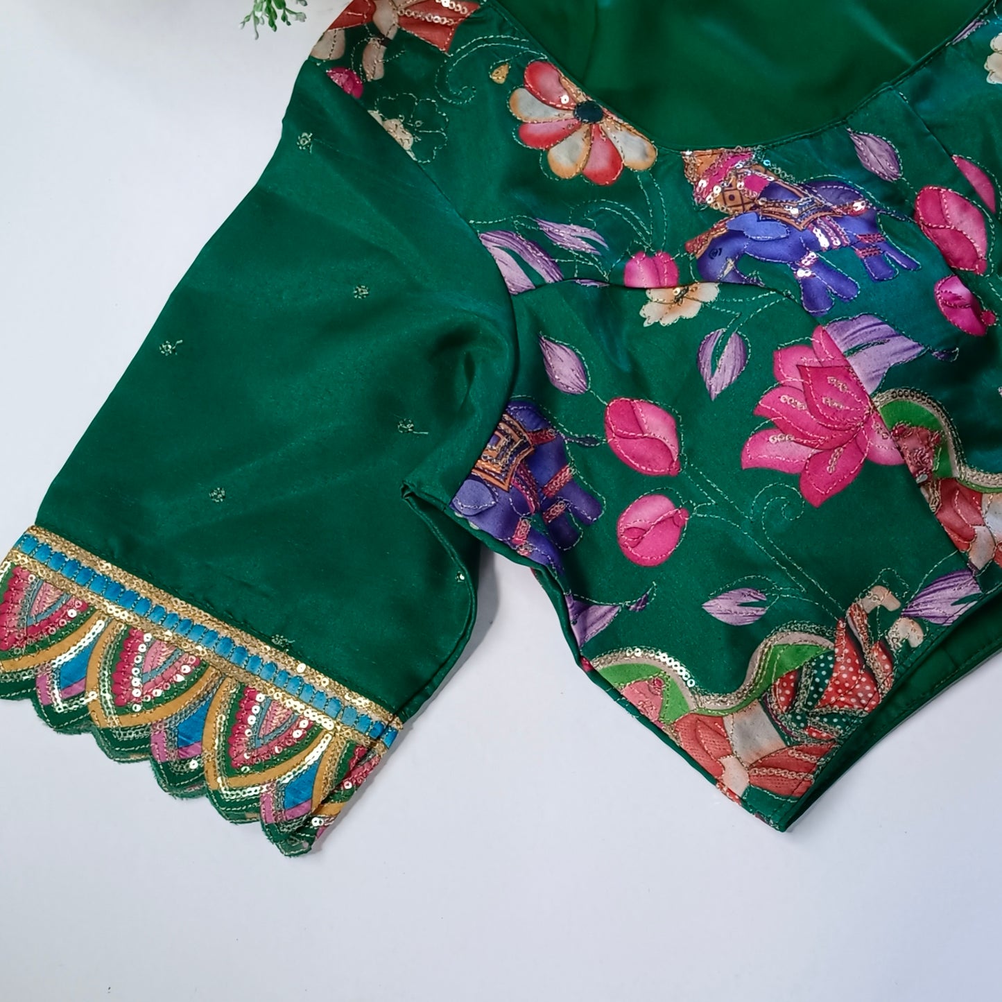 Leaf Green crepe code work blouse