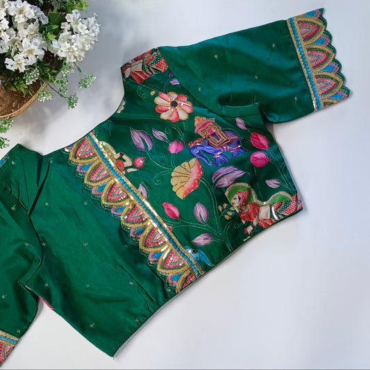 Leaf Green crepe code work blouse