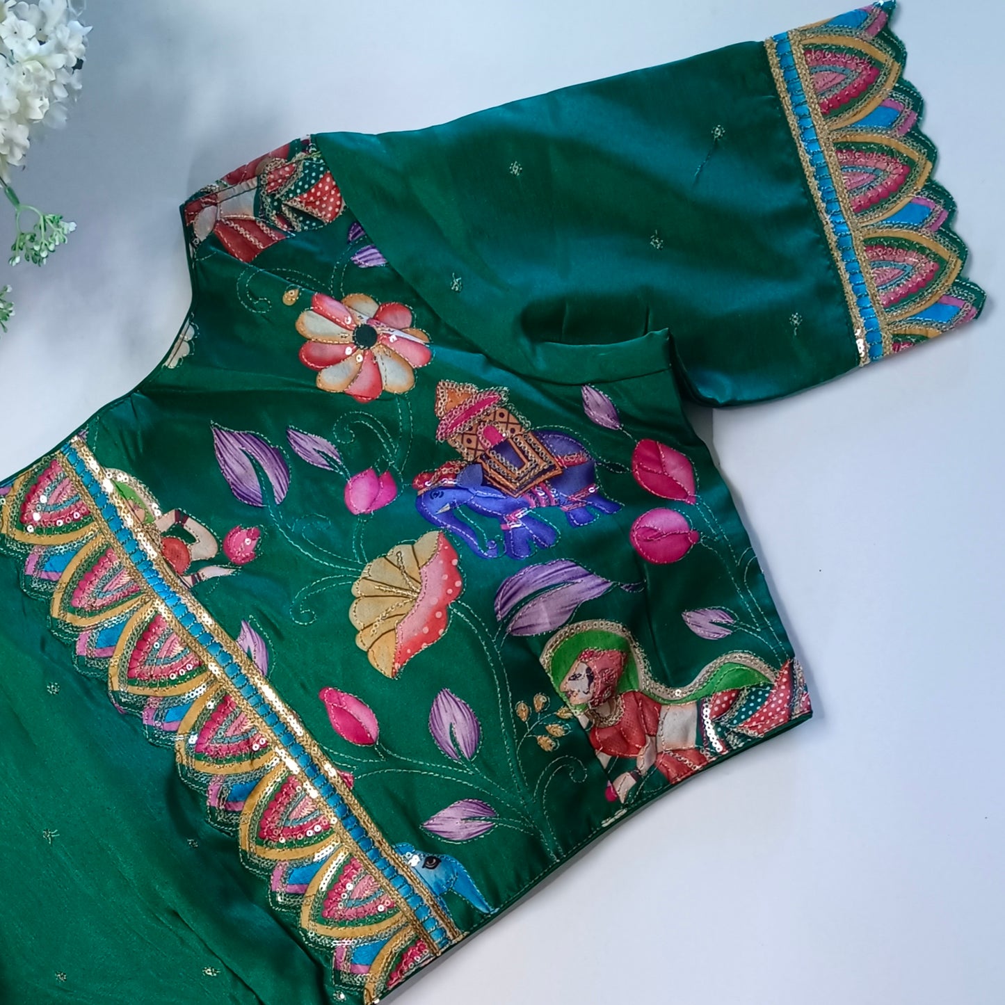 Leaf Green crepe code work blouse