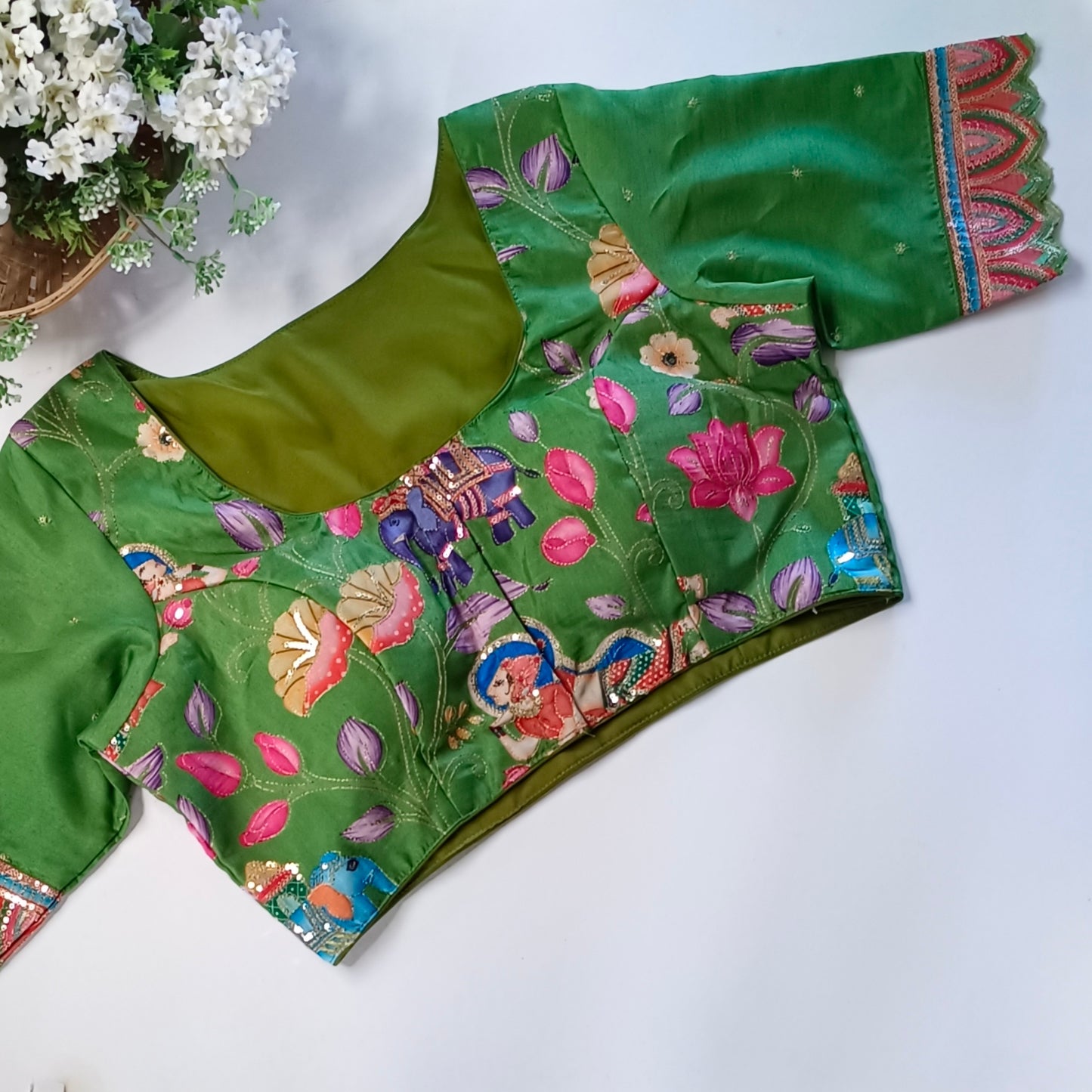 Light Green crepe code work blouse