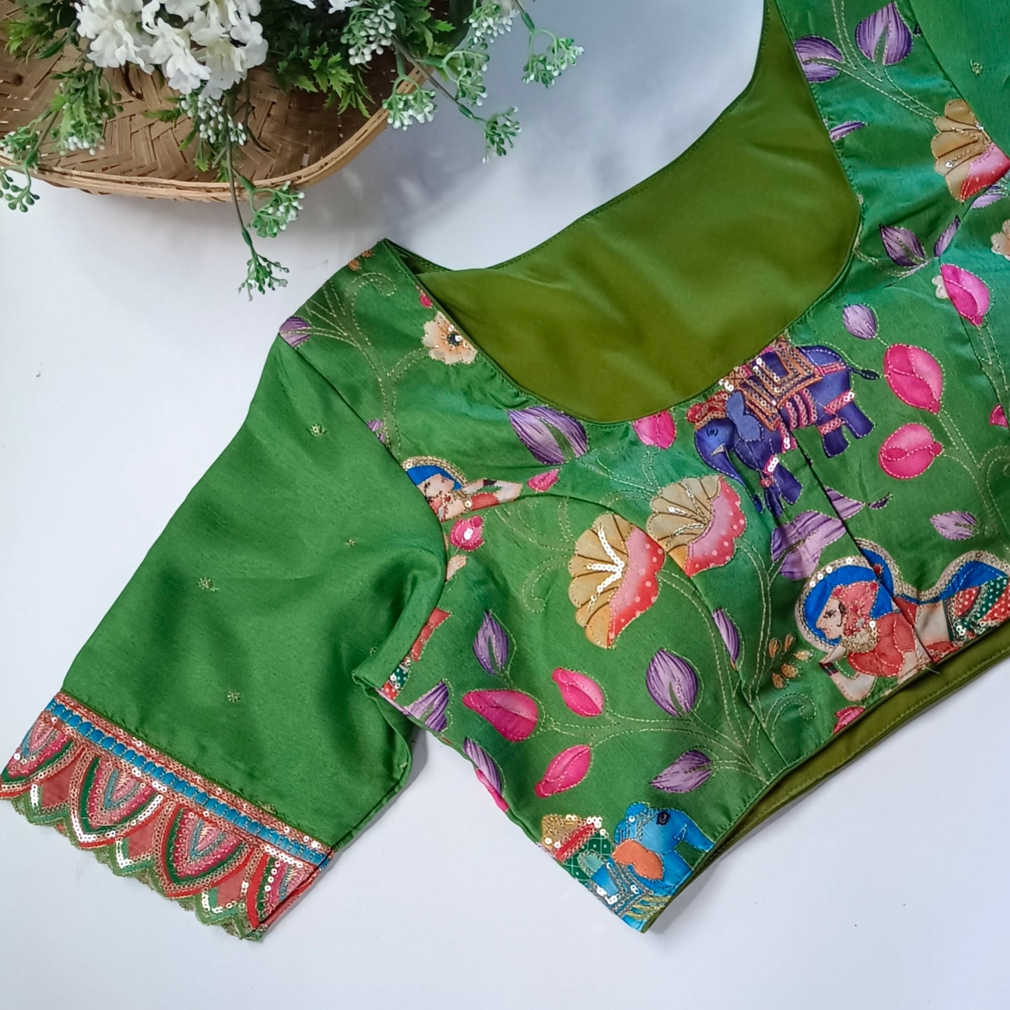 Light Green crepe code work blouse