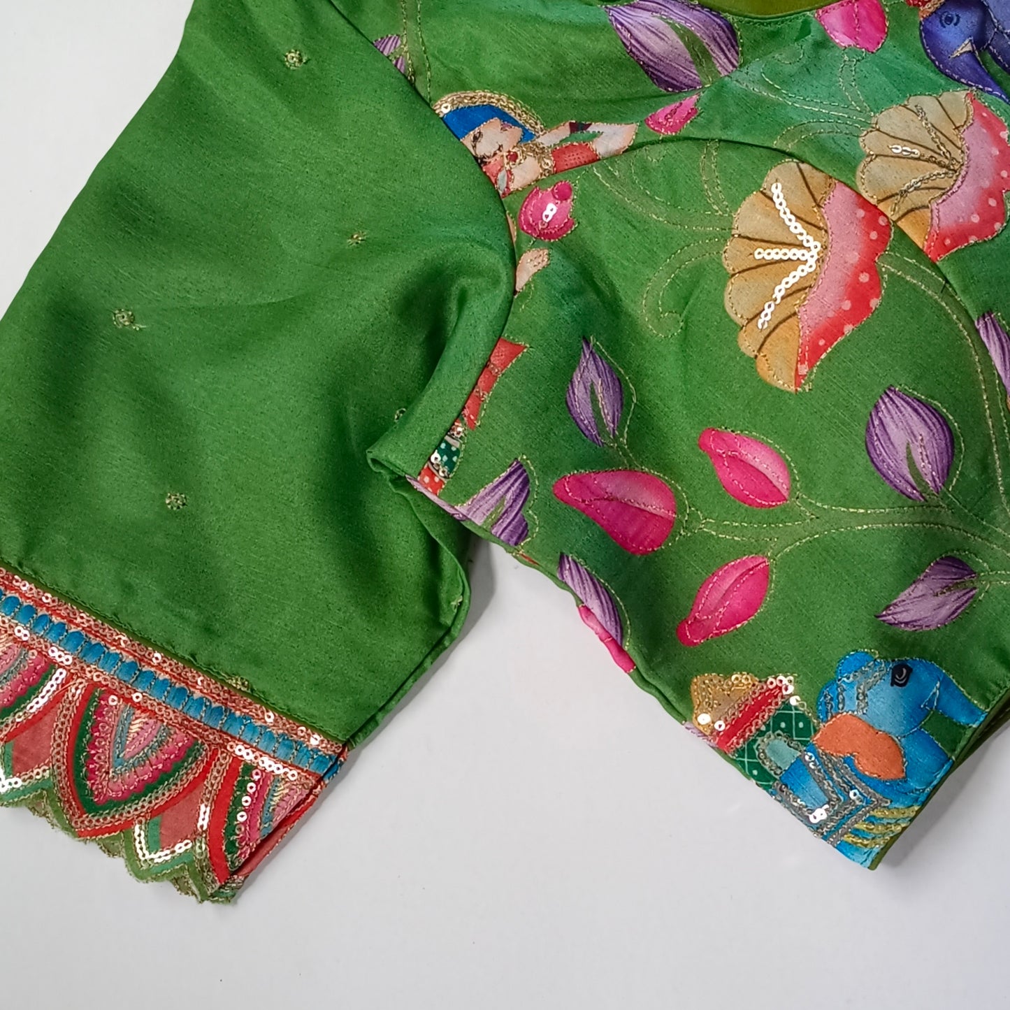 Light Green crepe code work blouse