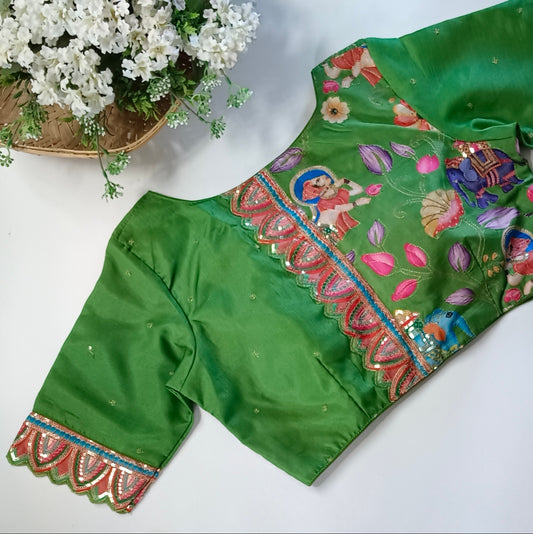 Light Green crepe code work blouse