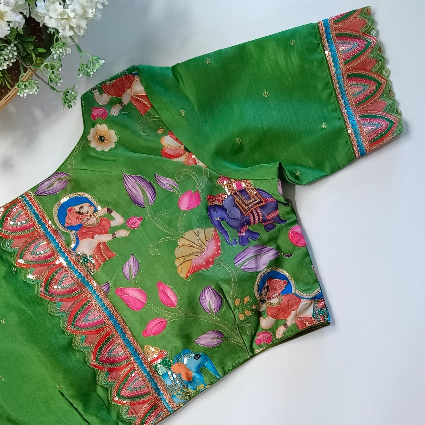 Light Green crepe code work blouse