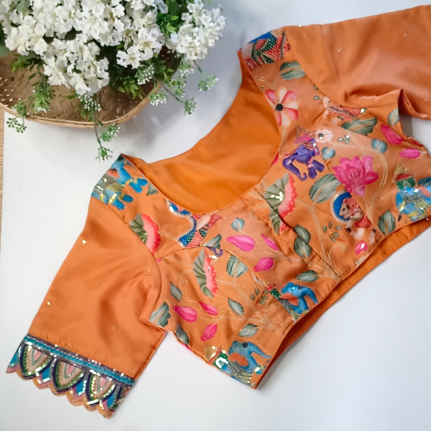 Rustic Orange crepe code work blouse