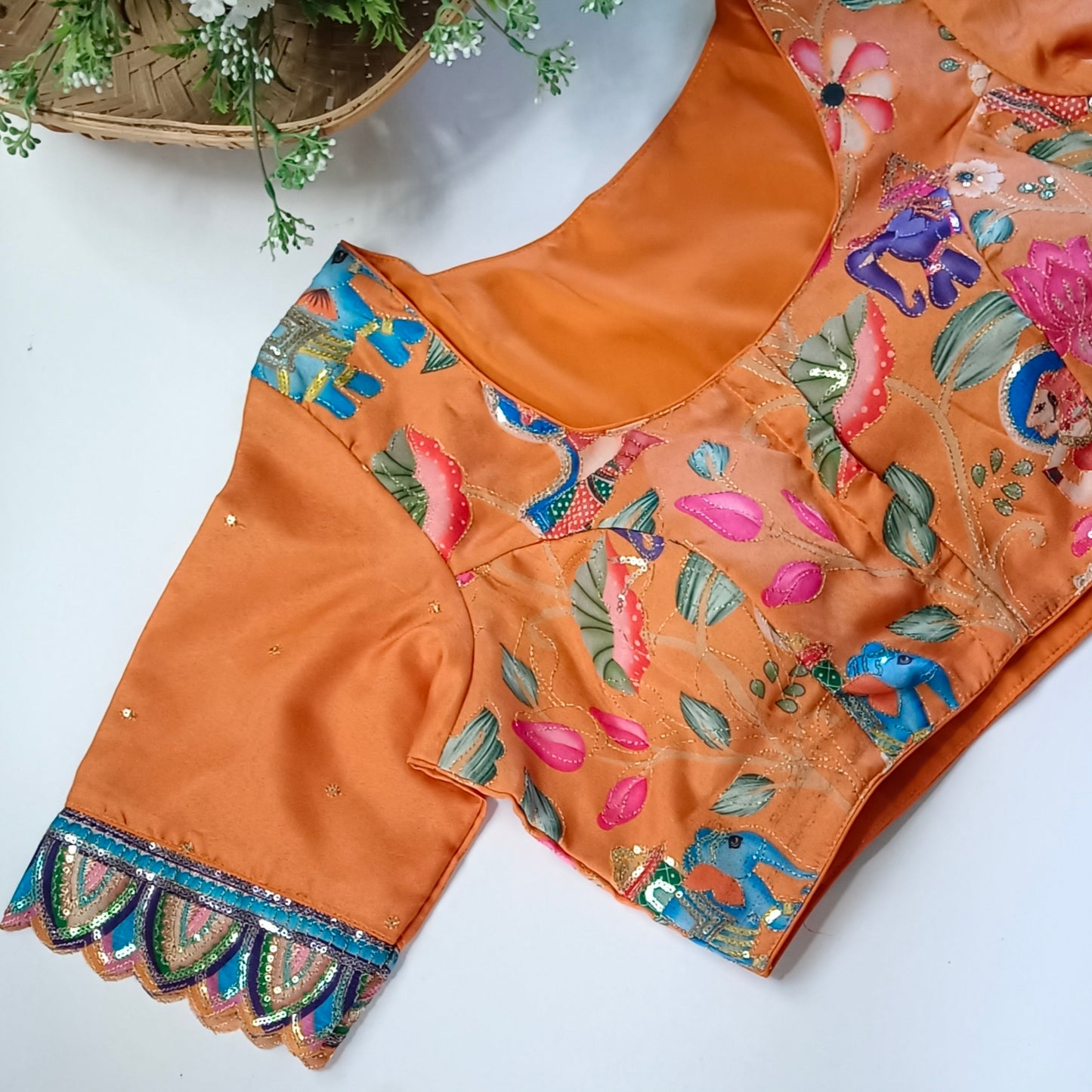 Rustic Orange crepe code work blouse
