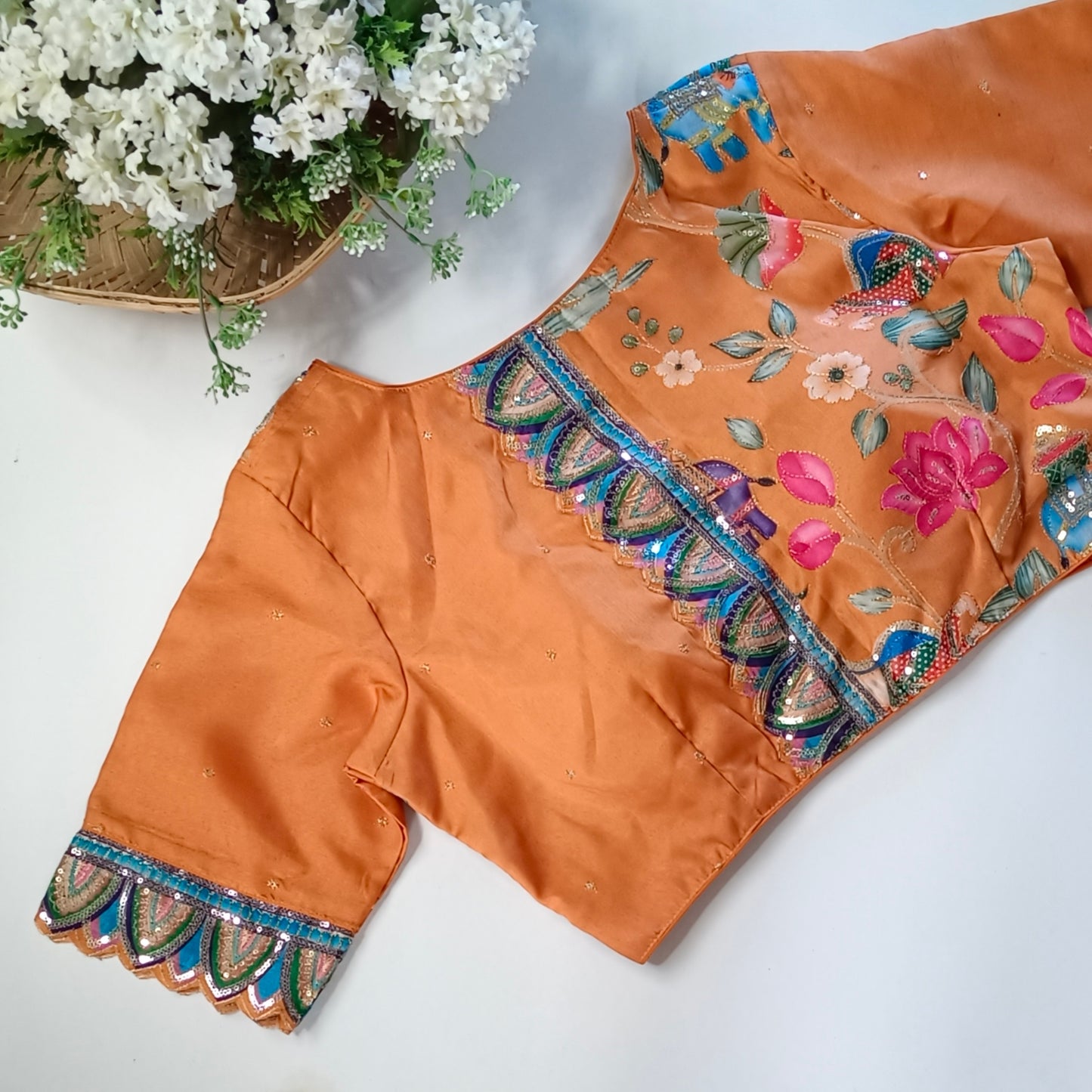 Rustic Orange crepe code work blouse