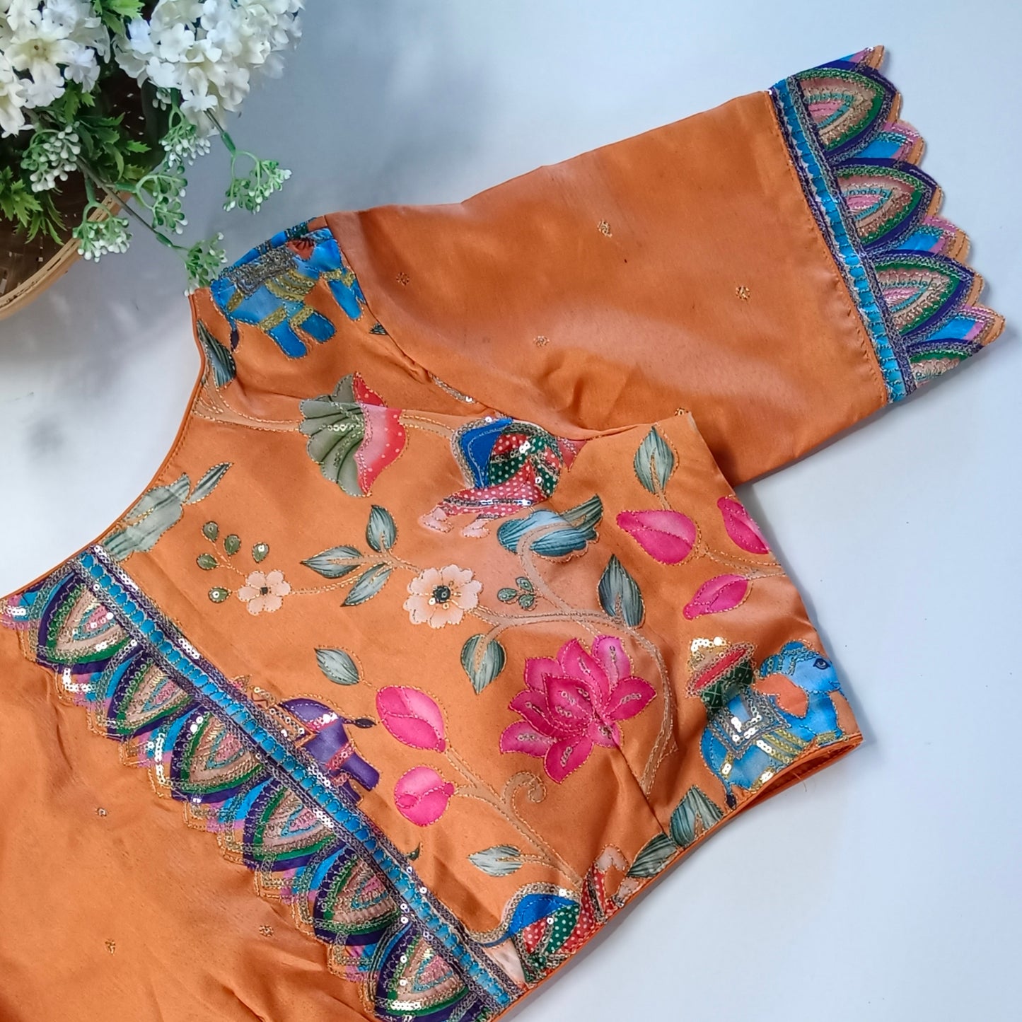 Rustic Orange crepe code work blouse