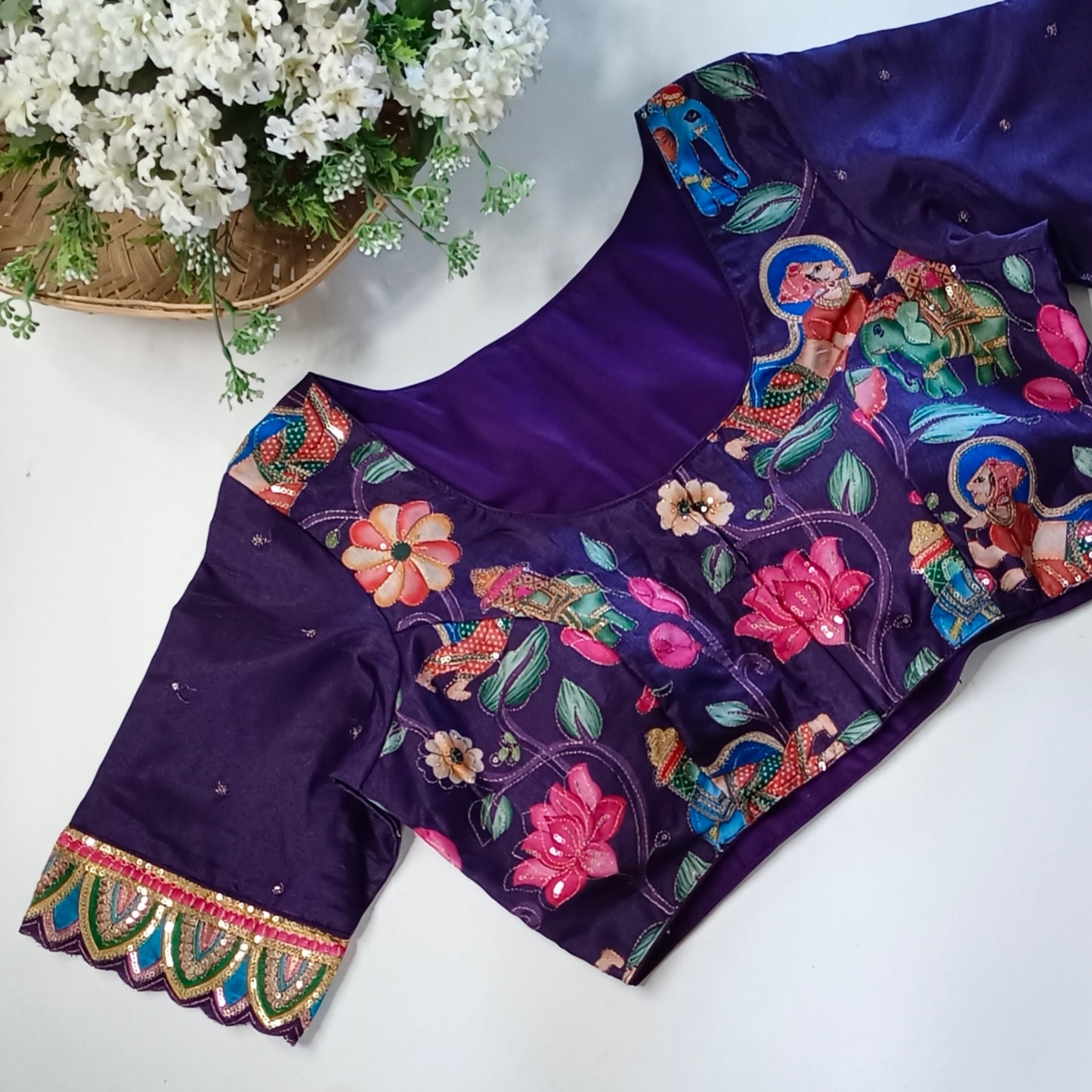 Purple crepe code work blouse