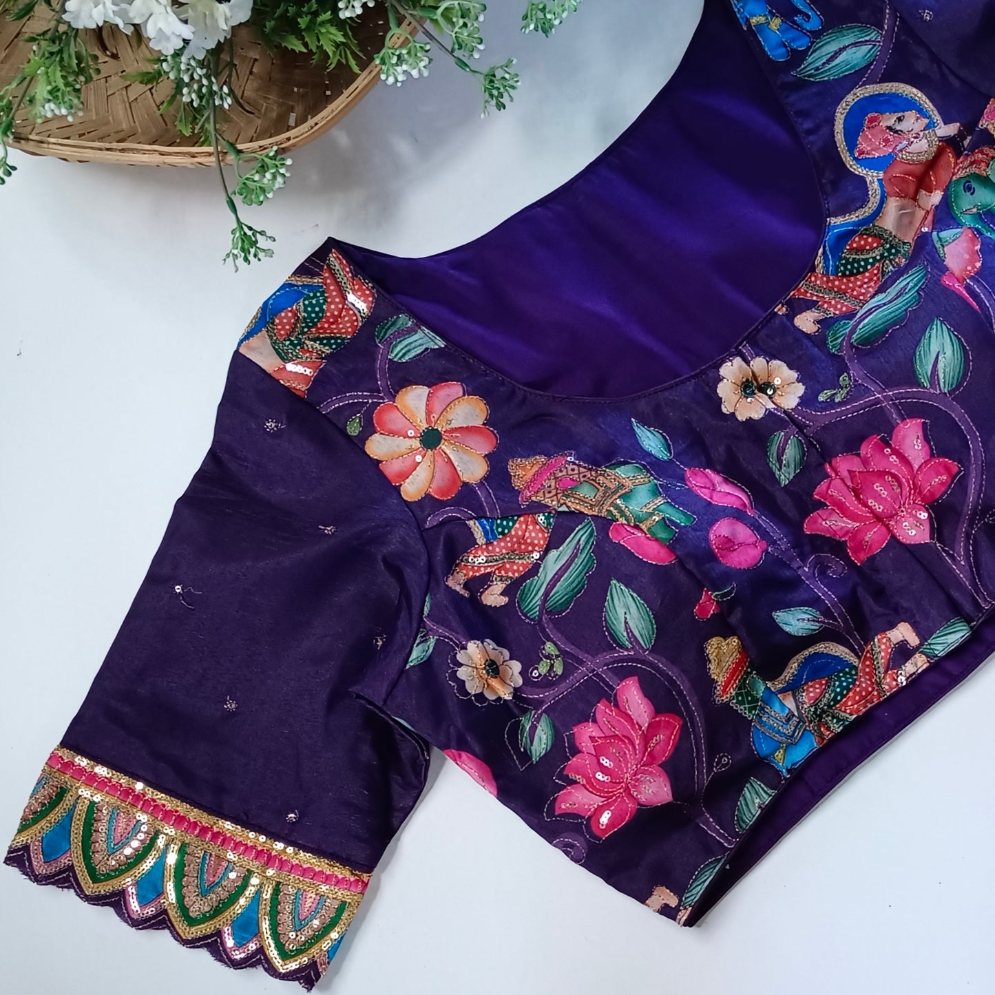 Purple crepe code work blouse