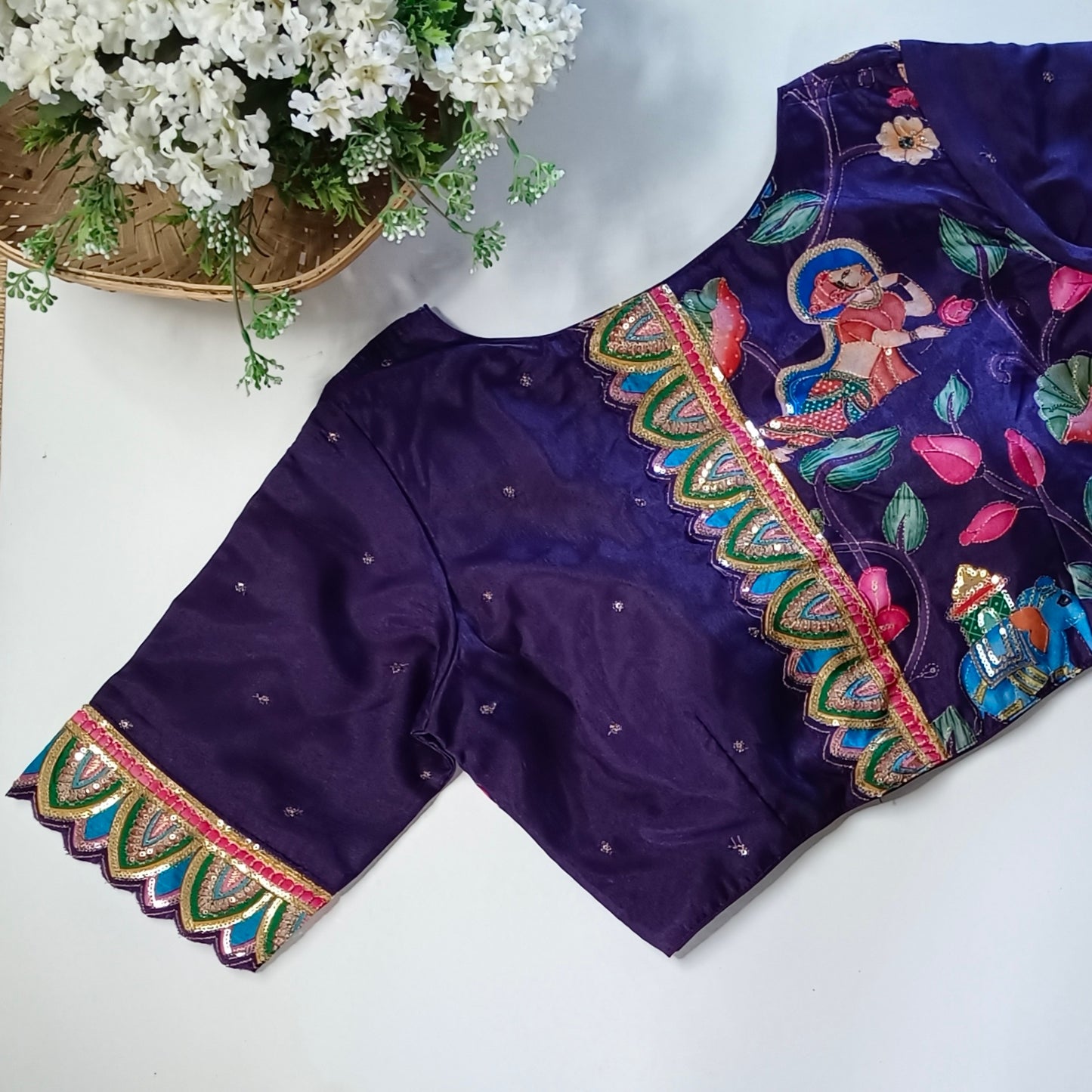 Purple crepe code work blouse