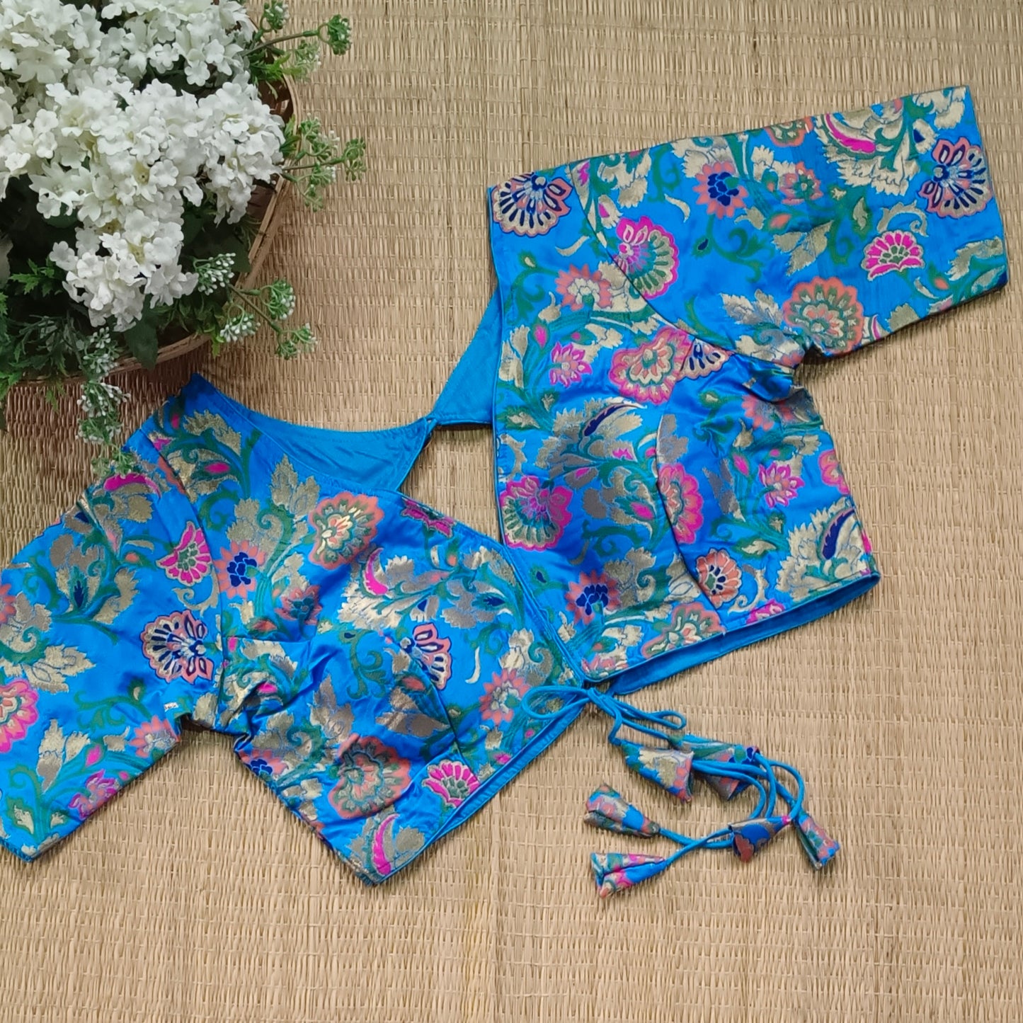 Dark Blue Multicolor Brocade Blouse