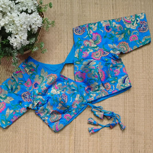 Dark Blue Multicolor Brocade Blouse