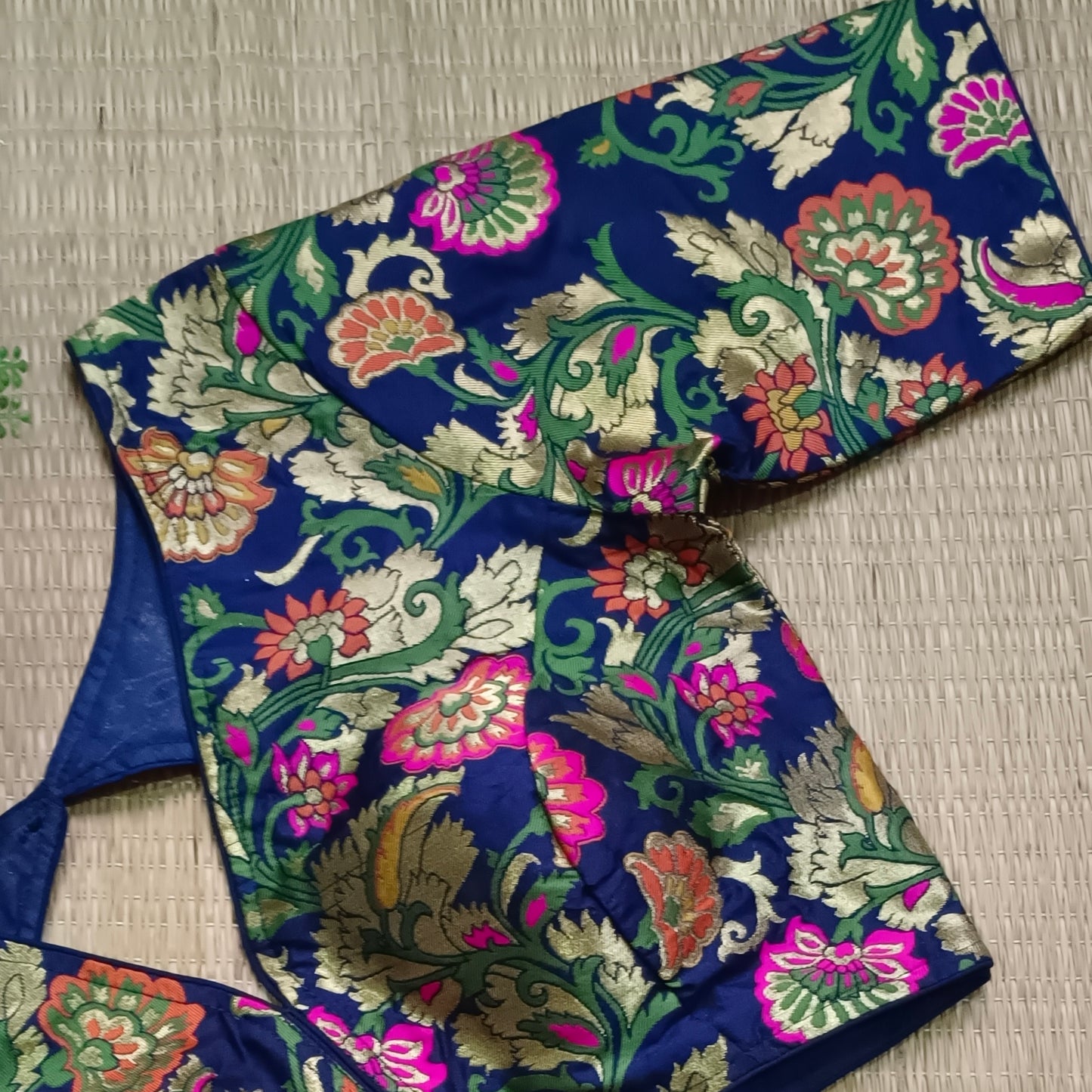 Dark Navy Blue Multicolor Brocade Blouse