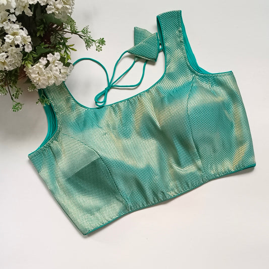 Aqua Blue Brocade Blouse with attachable sleeves (assorted)