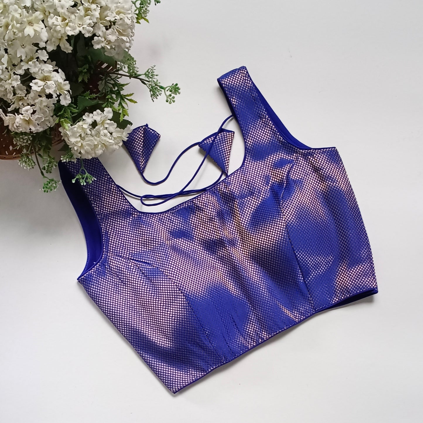 Royal Blue Brocade Blouse with attachable sleeves (assorted)