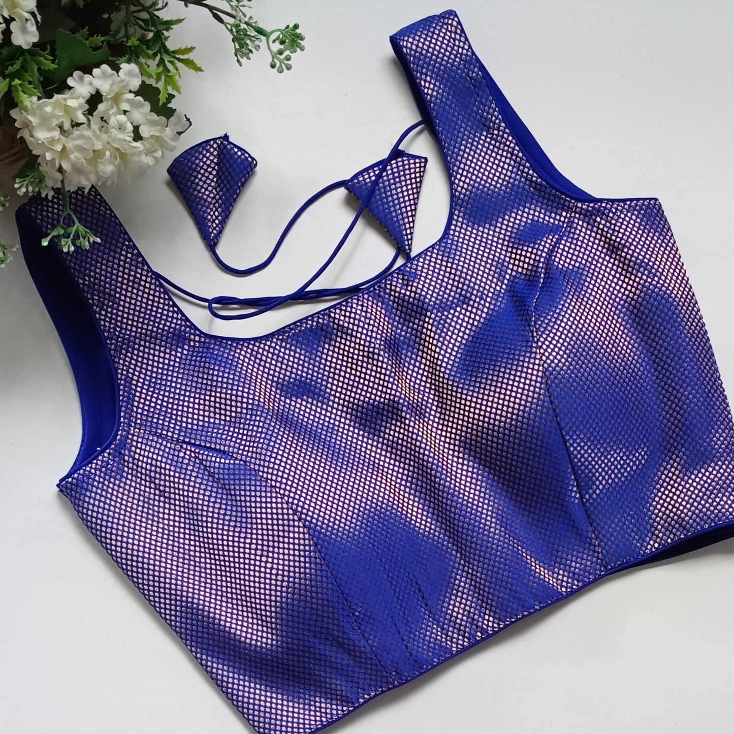 Royal Blue Brocade Blouse with attachable sleeves (assorted)