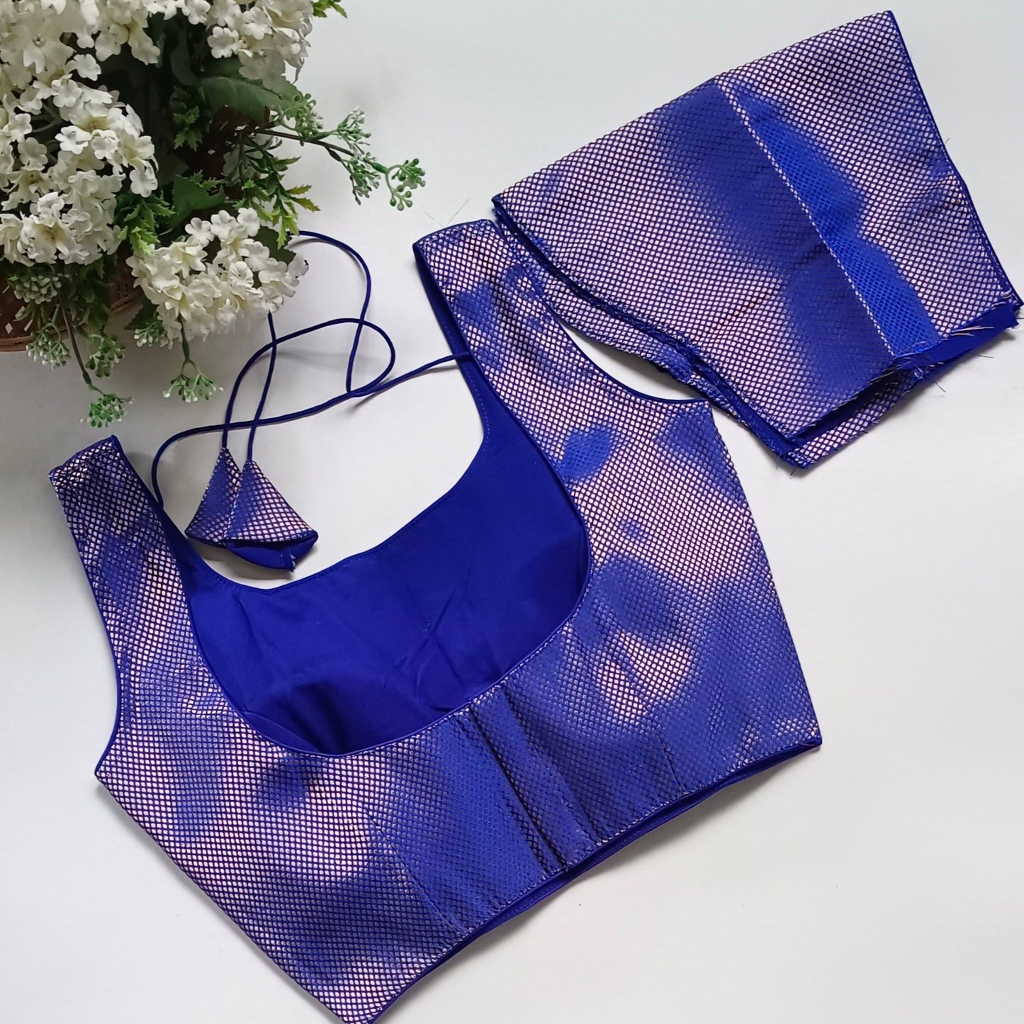 Royal Blue Brocade Blouse with attachable sleeves (assorted)