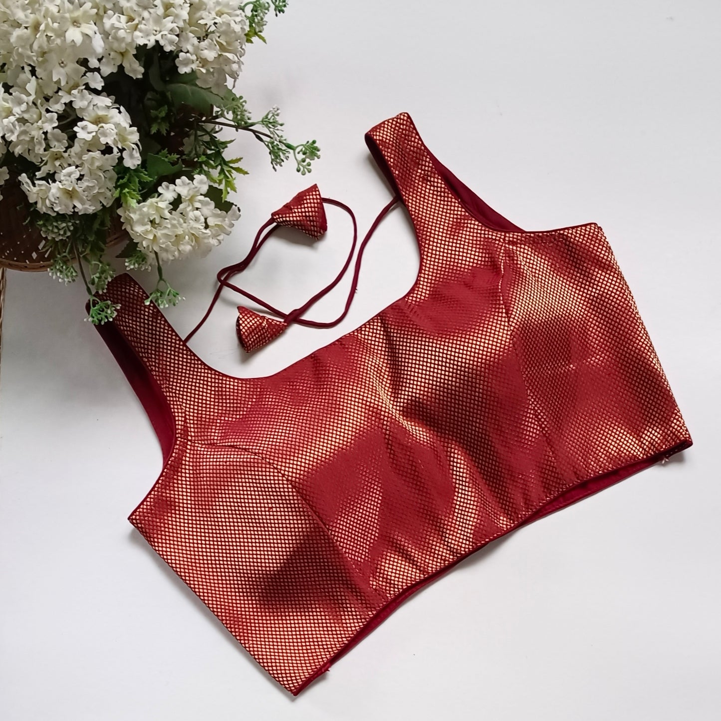 Maroon Brocade Blouse with attachable sleeves (assorted)