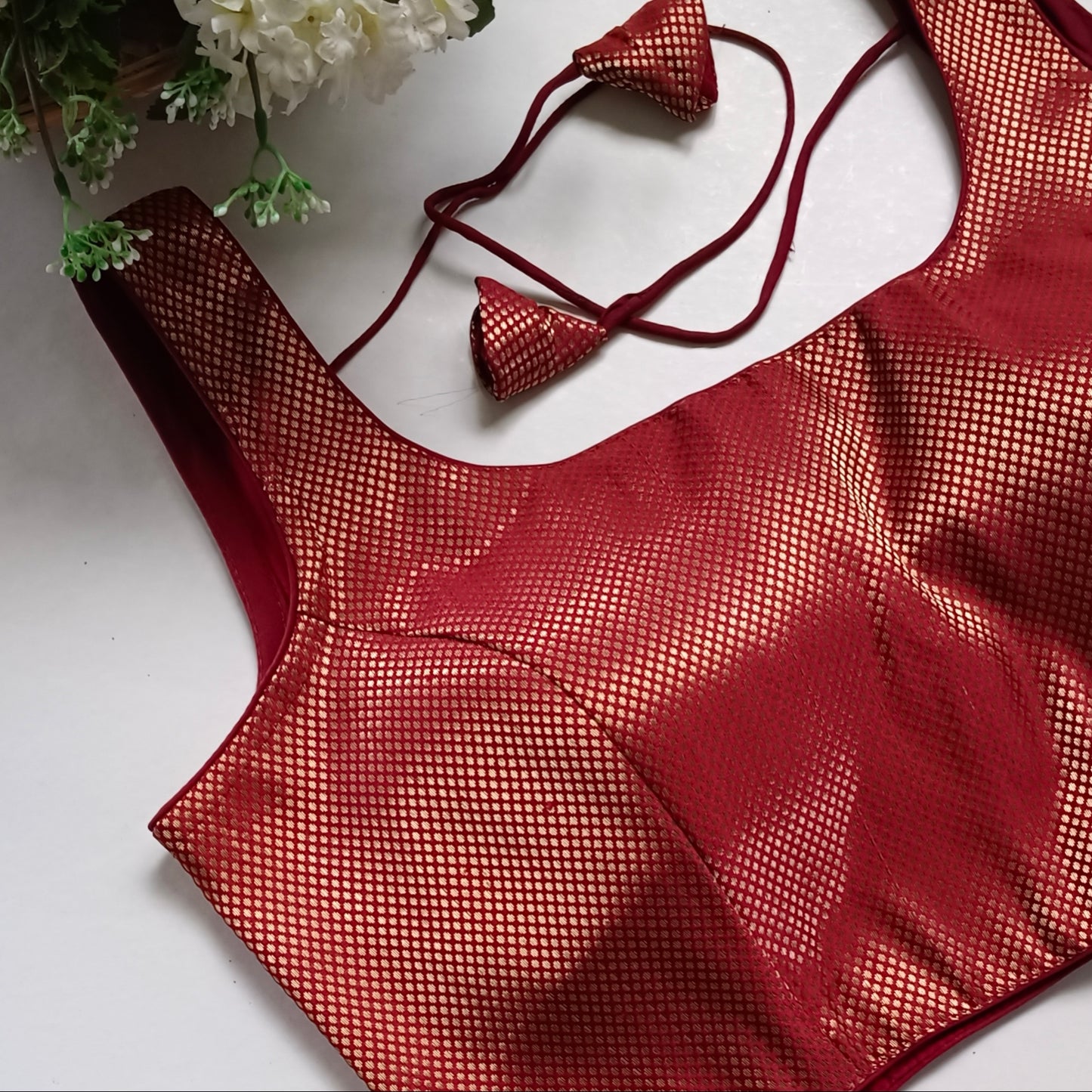 Maroon Brocade Blouse with attachable sleeves (assorted)