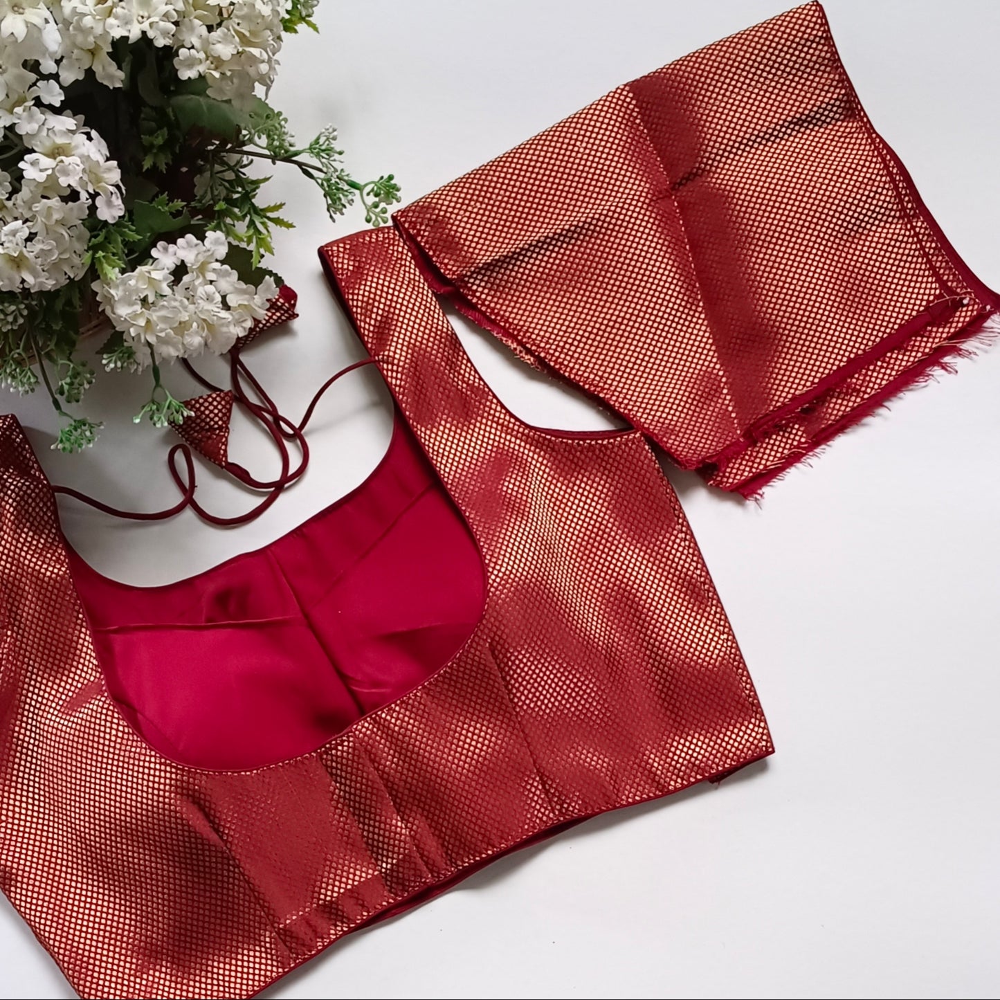 Maroon Brocade Blouse with attachable sleeves (assorted)