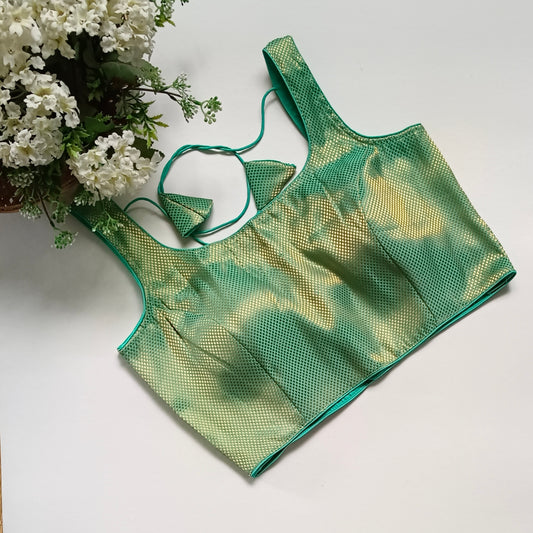 Aqua Green Brocade Blouse with attachable sleeves (assorted)