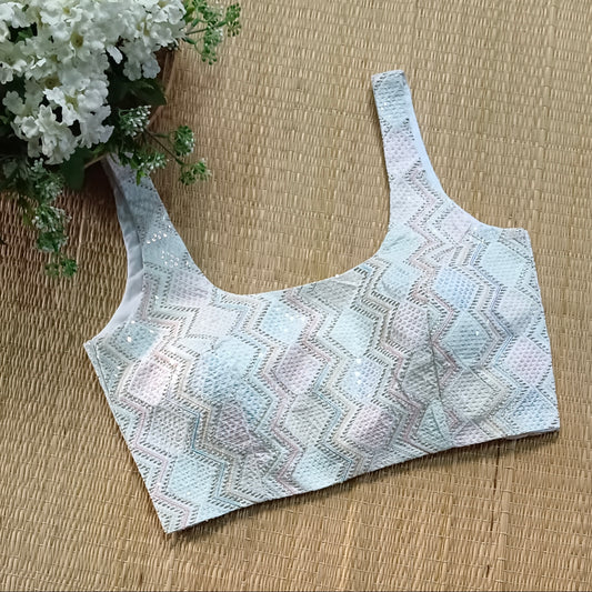 White multi color embroidery sequence blouse