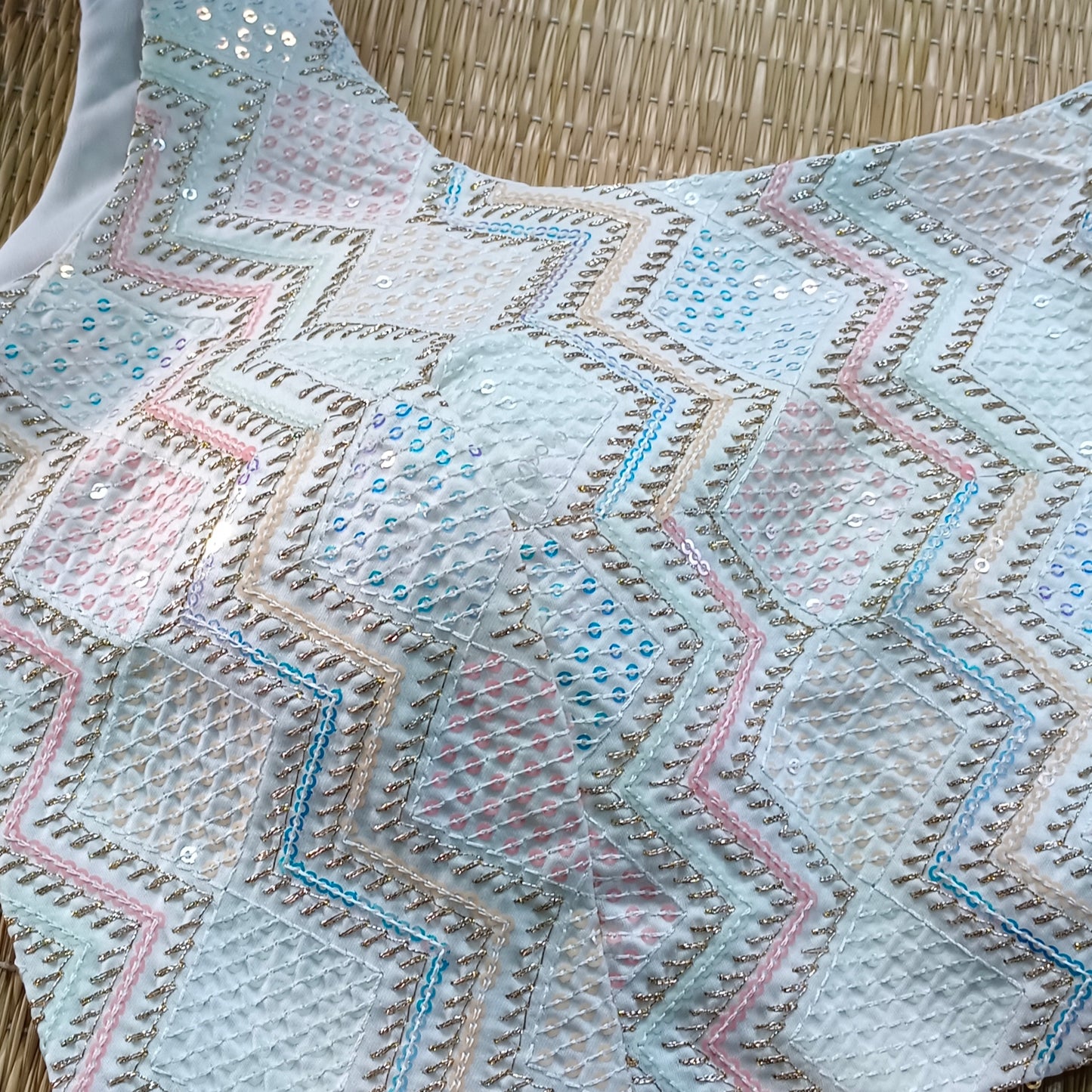 White multi color embroidery sequence blouse