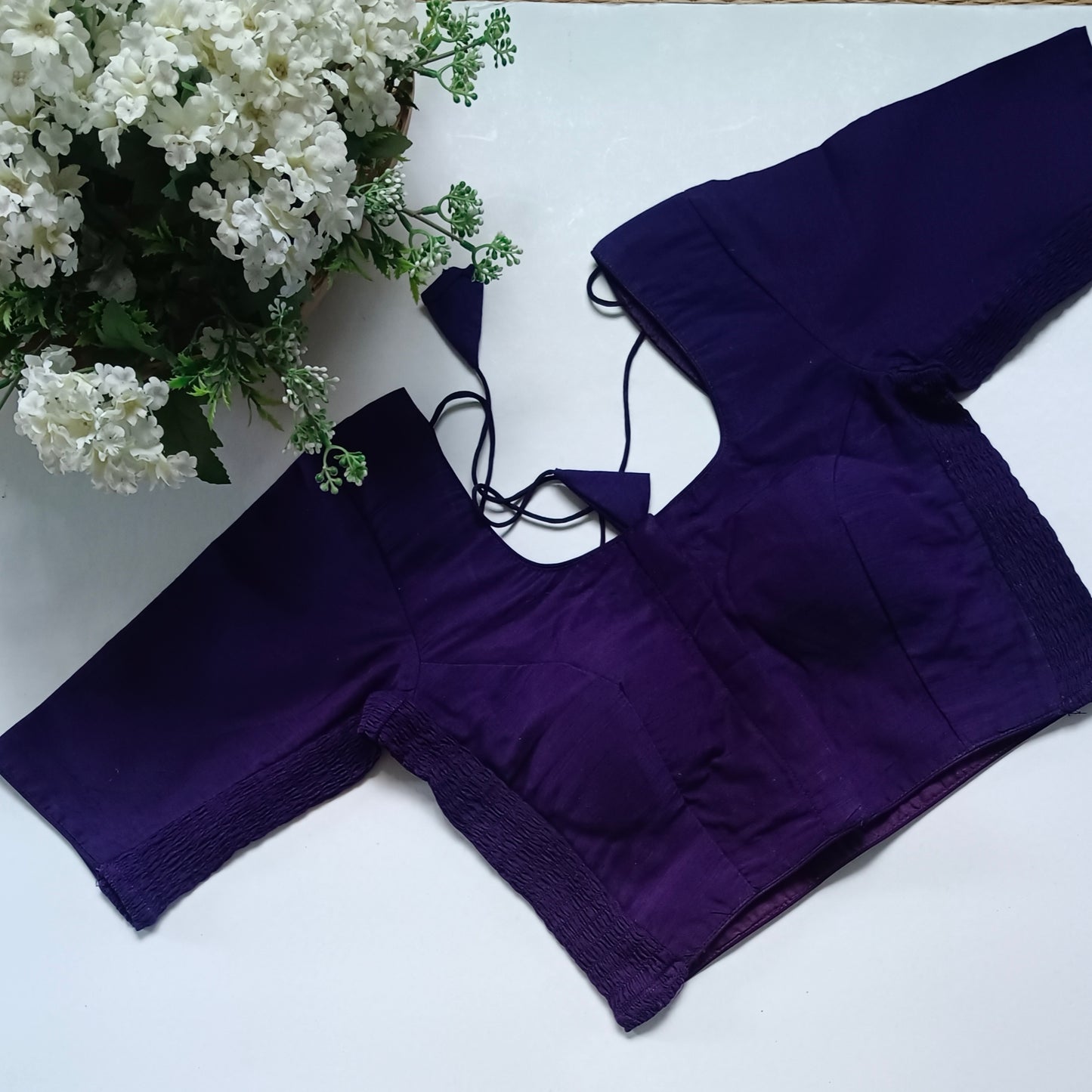 Classic plain dark purple flexi fit blouse