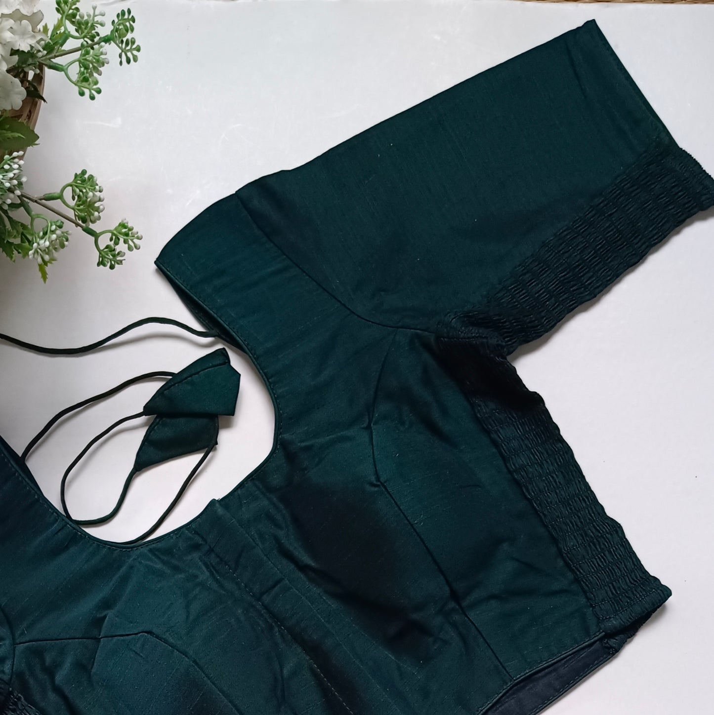 Classic dark bottle green plain flexi fit blouse