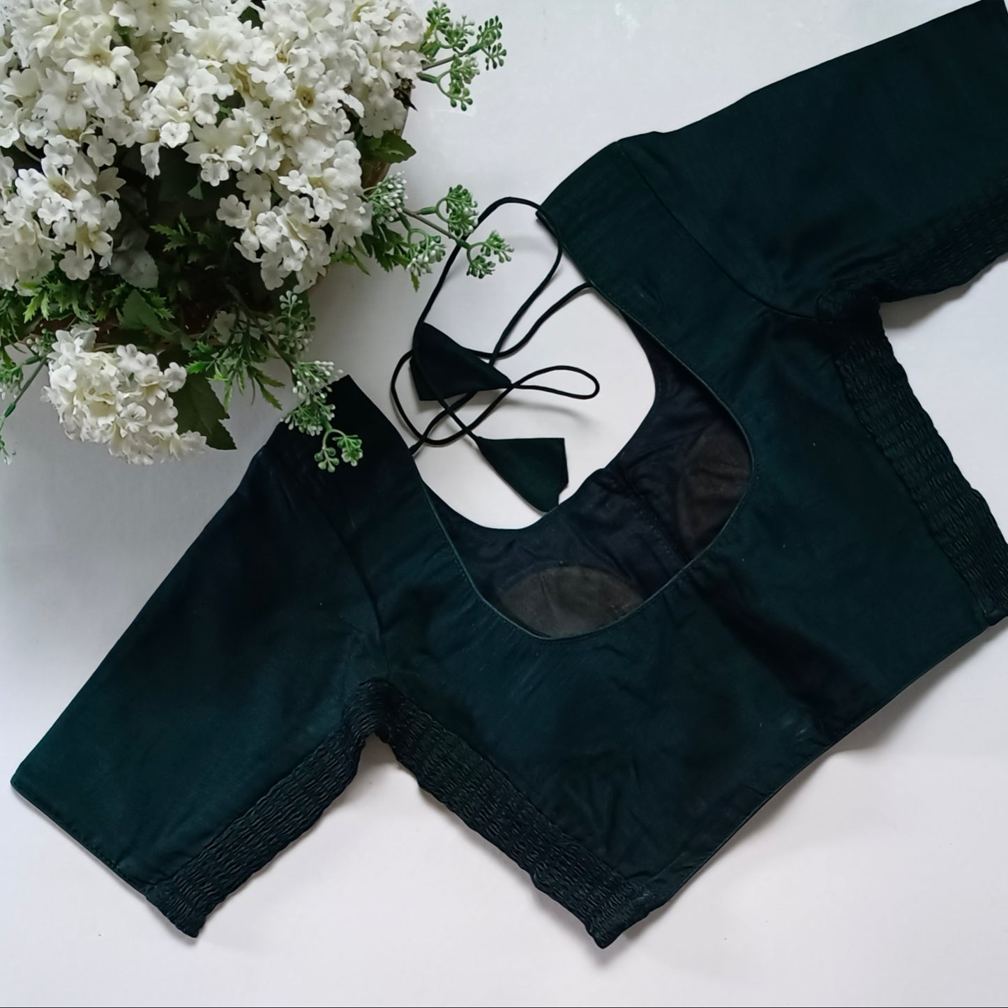 Classic dark bottle green plain flexi fit blouse