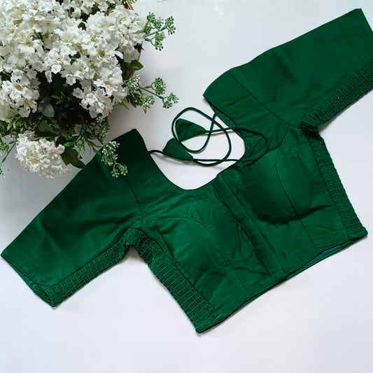 Classic leaf green plain flexi fit blouse