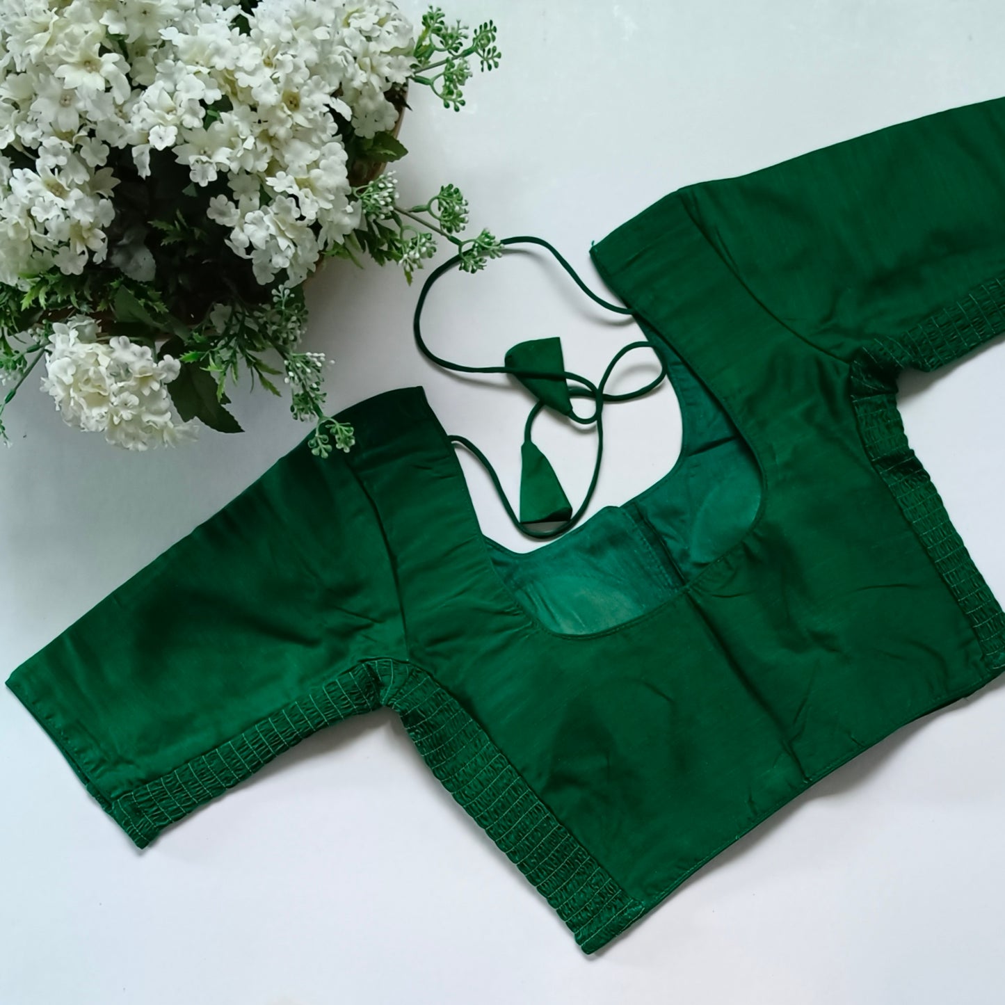 Classic leaf green plain flexi fit blouse