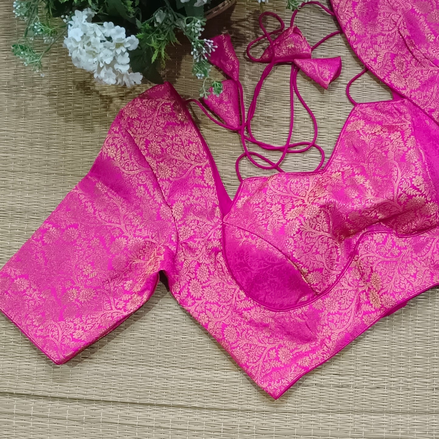Rani Pink brocade masaba neck blouse