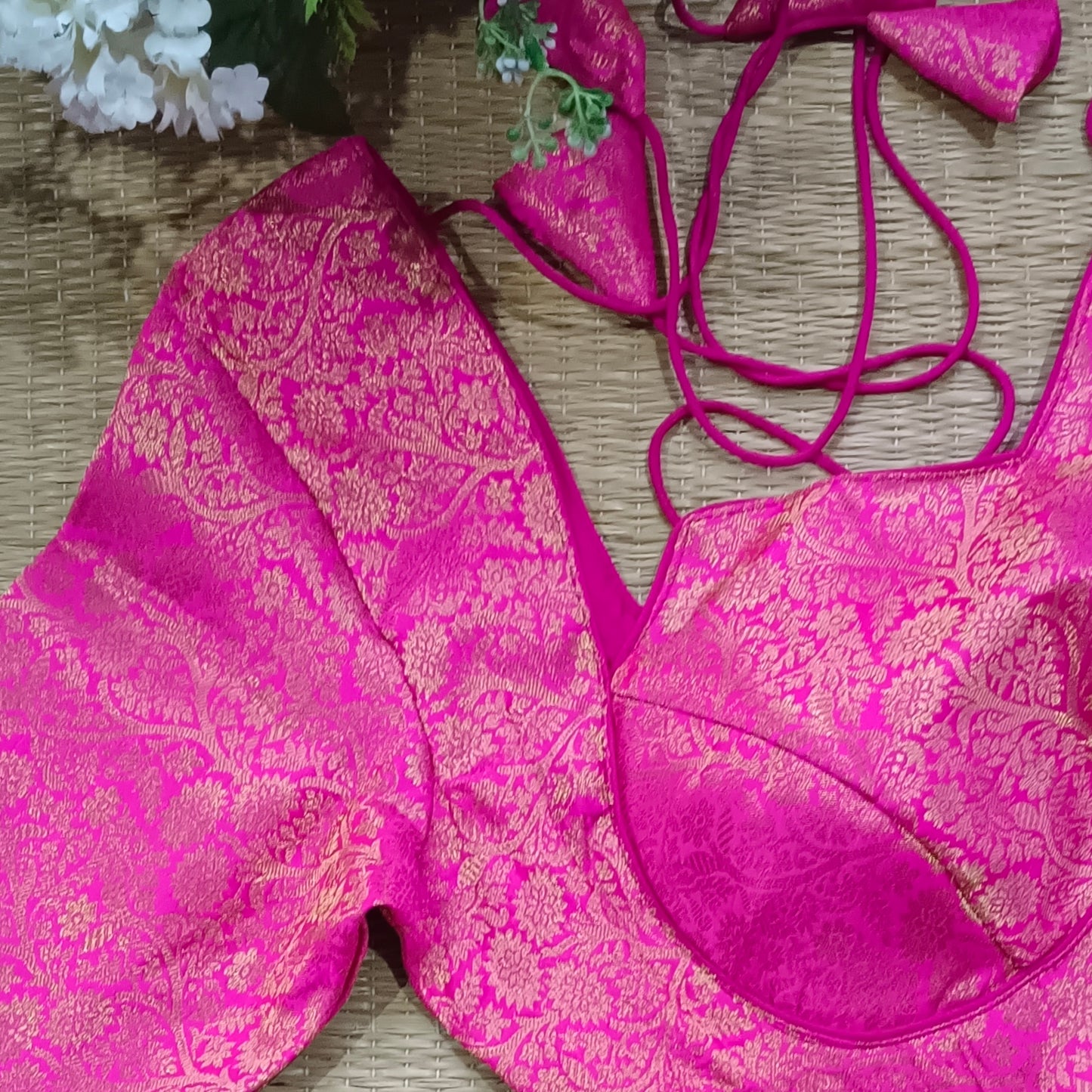Rani Pink brocade masaba neck blouse