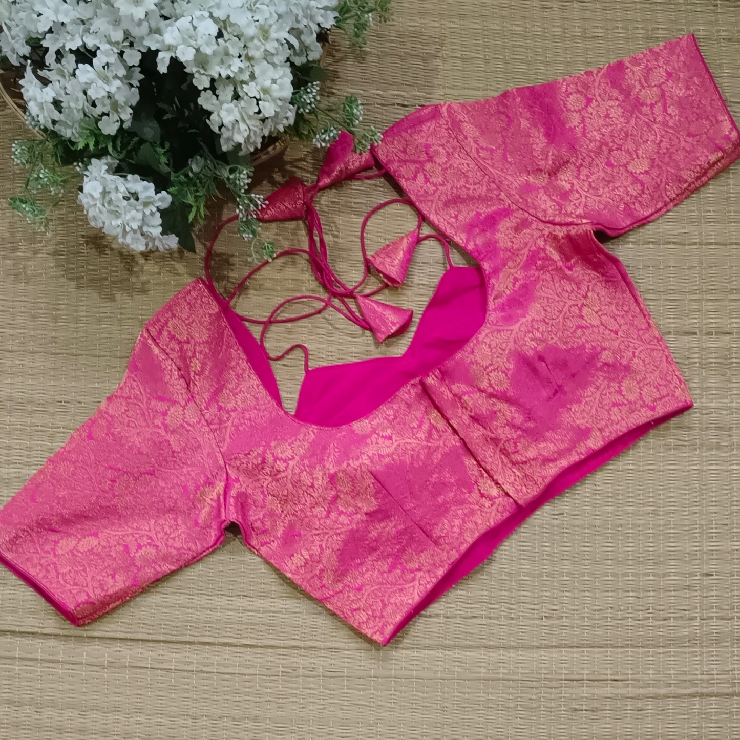 Rani Pink brocade masaba neck blouse