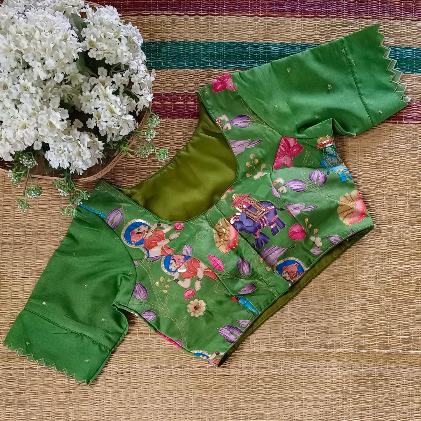 Light Green crepe code work blouse