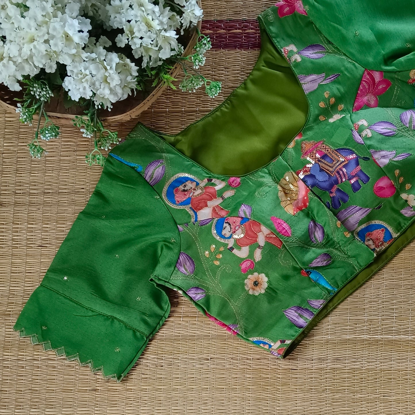 Light Green crepe code work blouse