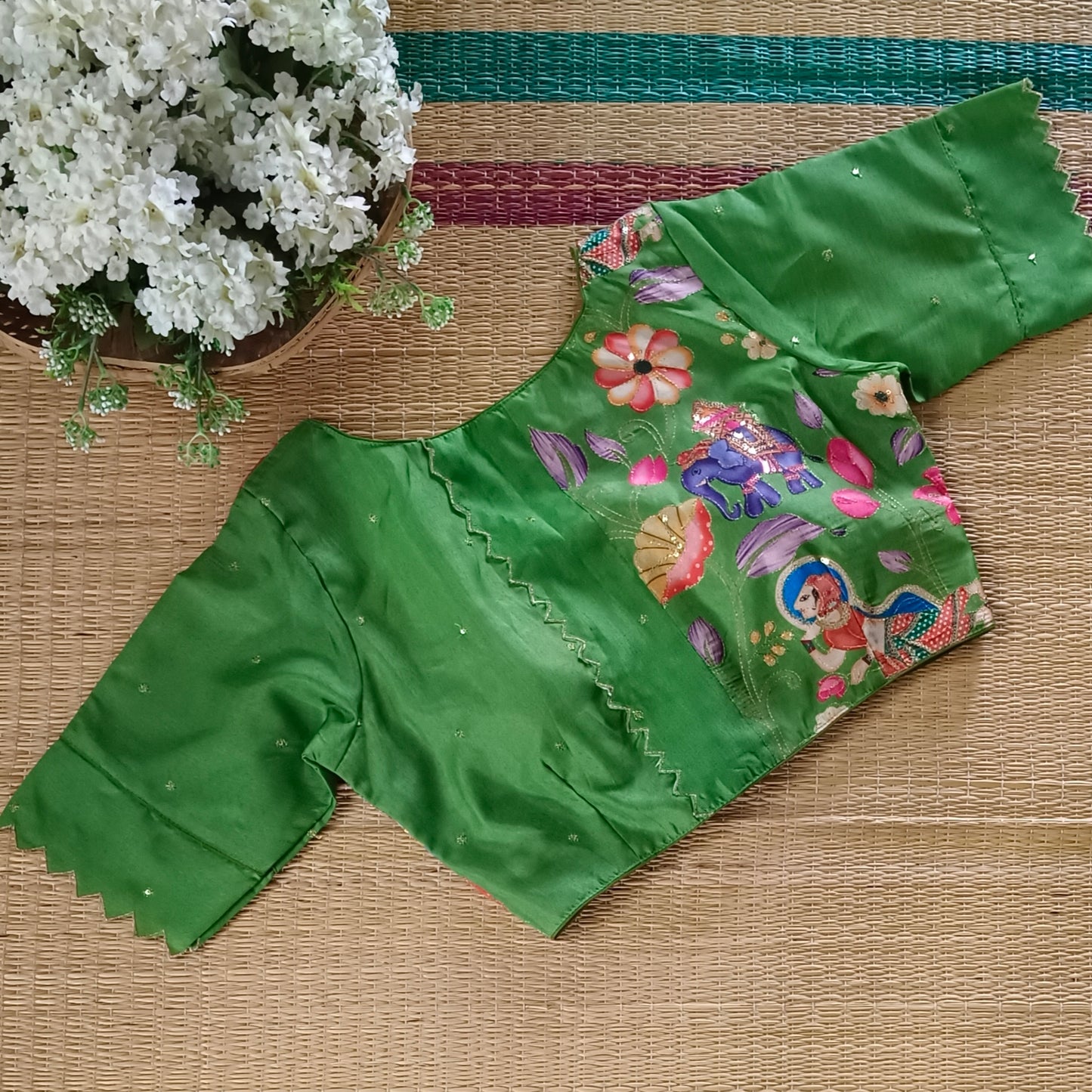 Light Green crepe code work blouse