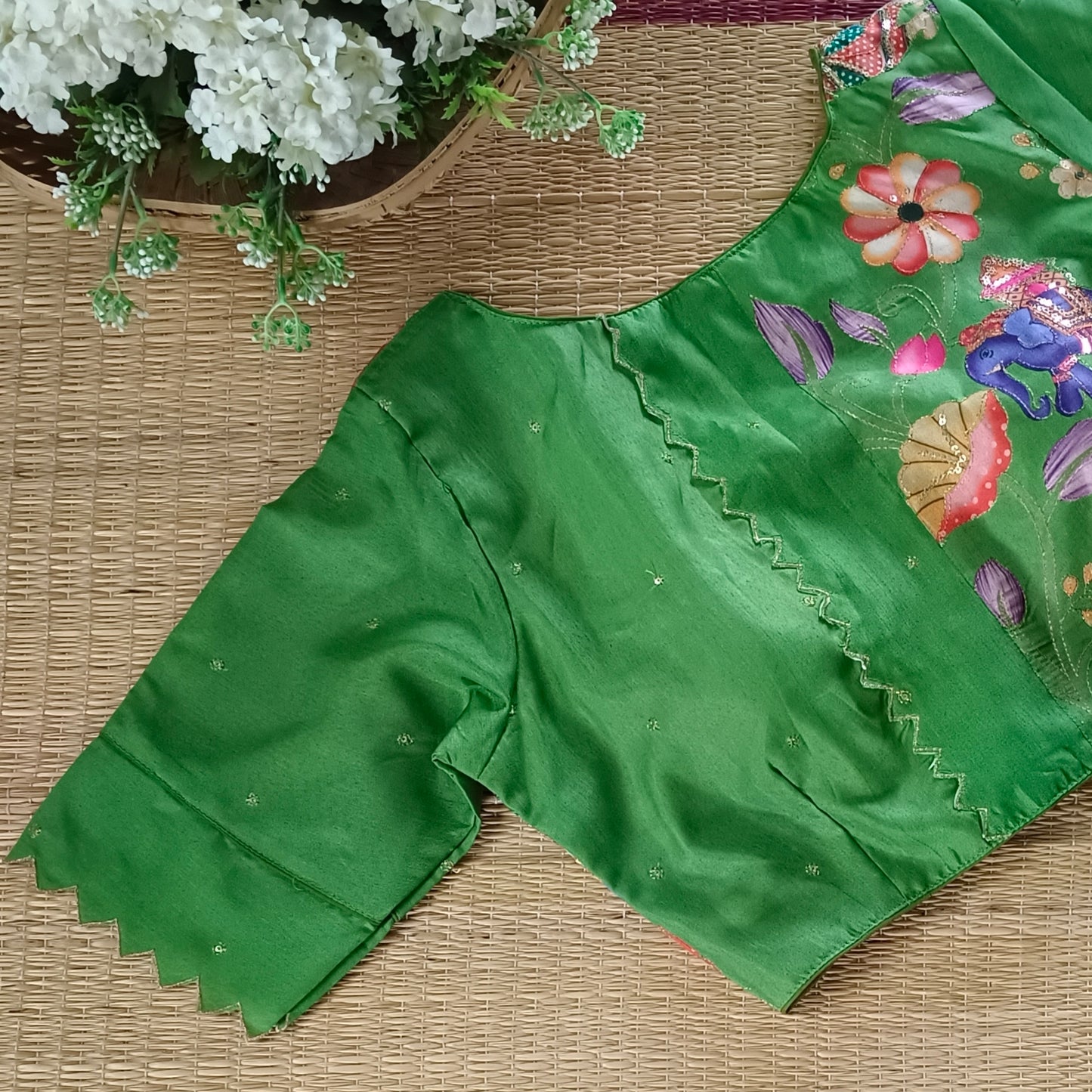 Light Green crepe code work blouse