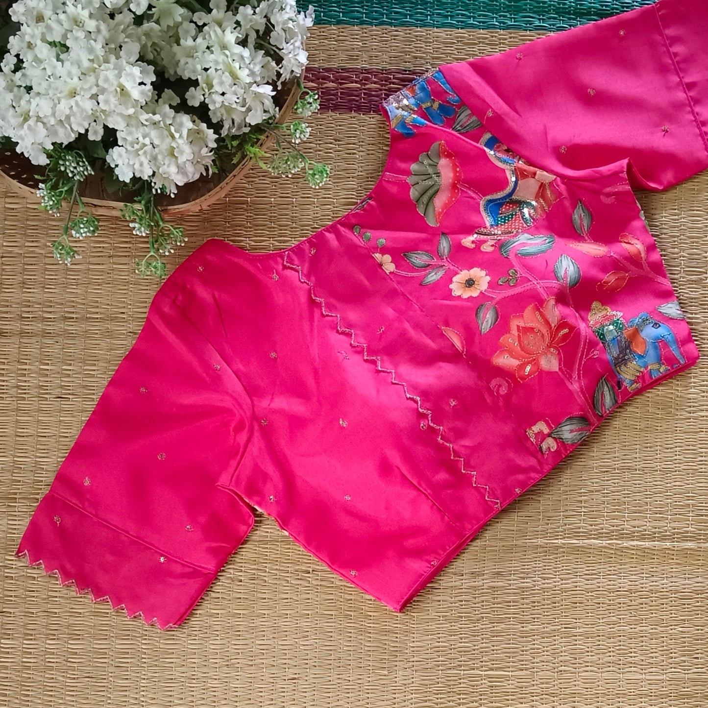 Rani Pink crepe code work blouse