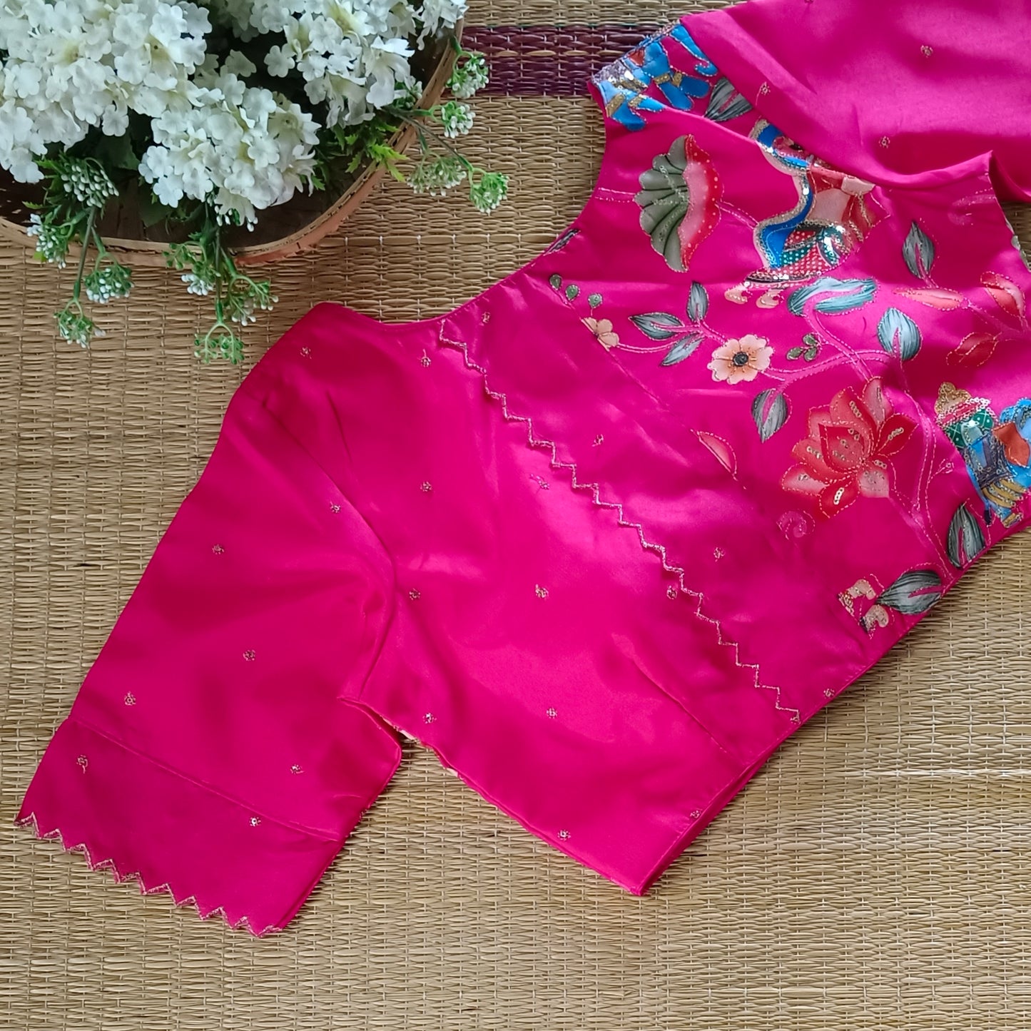 Rani Pink crepe code work blouse