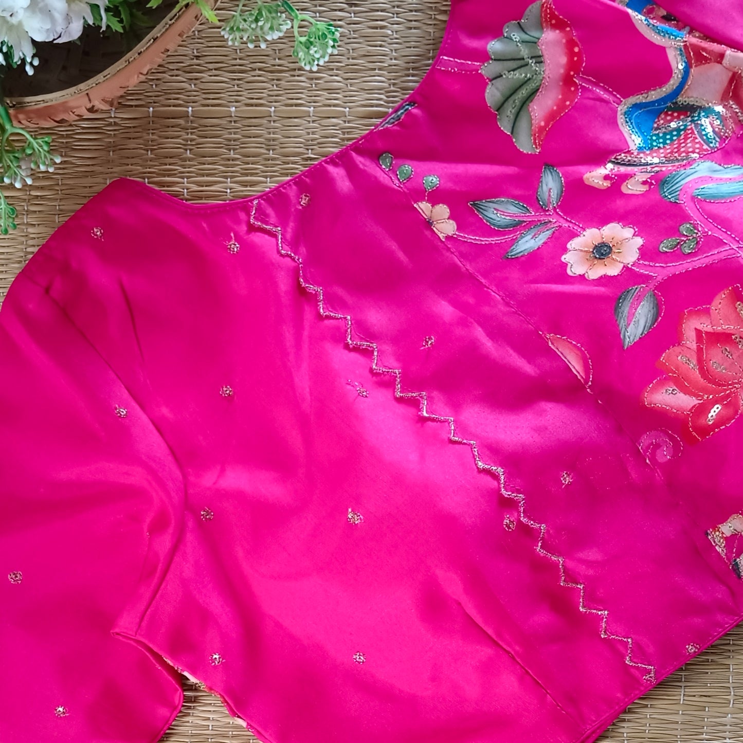 Rani Pink crepe code work blouse