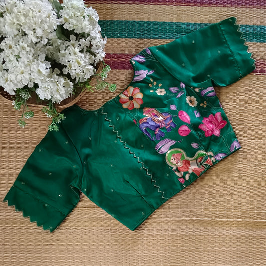 Leaf Green crepe code work blouse