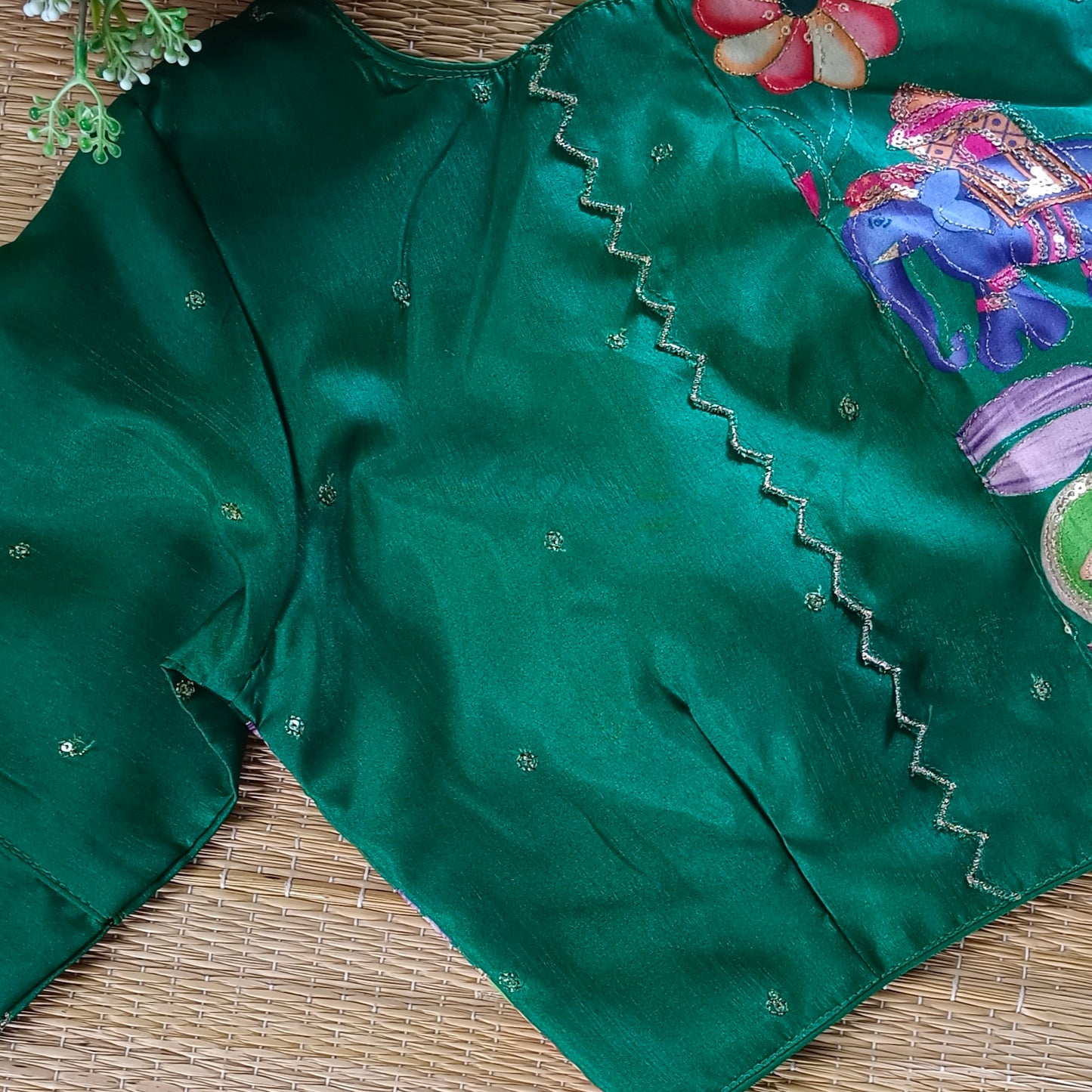 Leaf Green crepe code work blouse